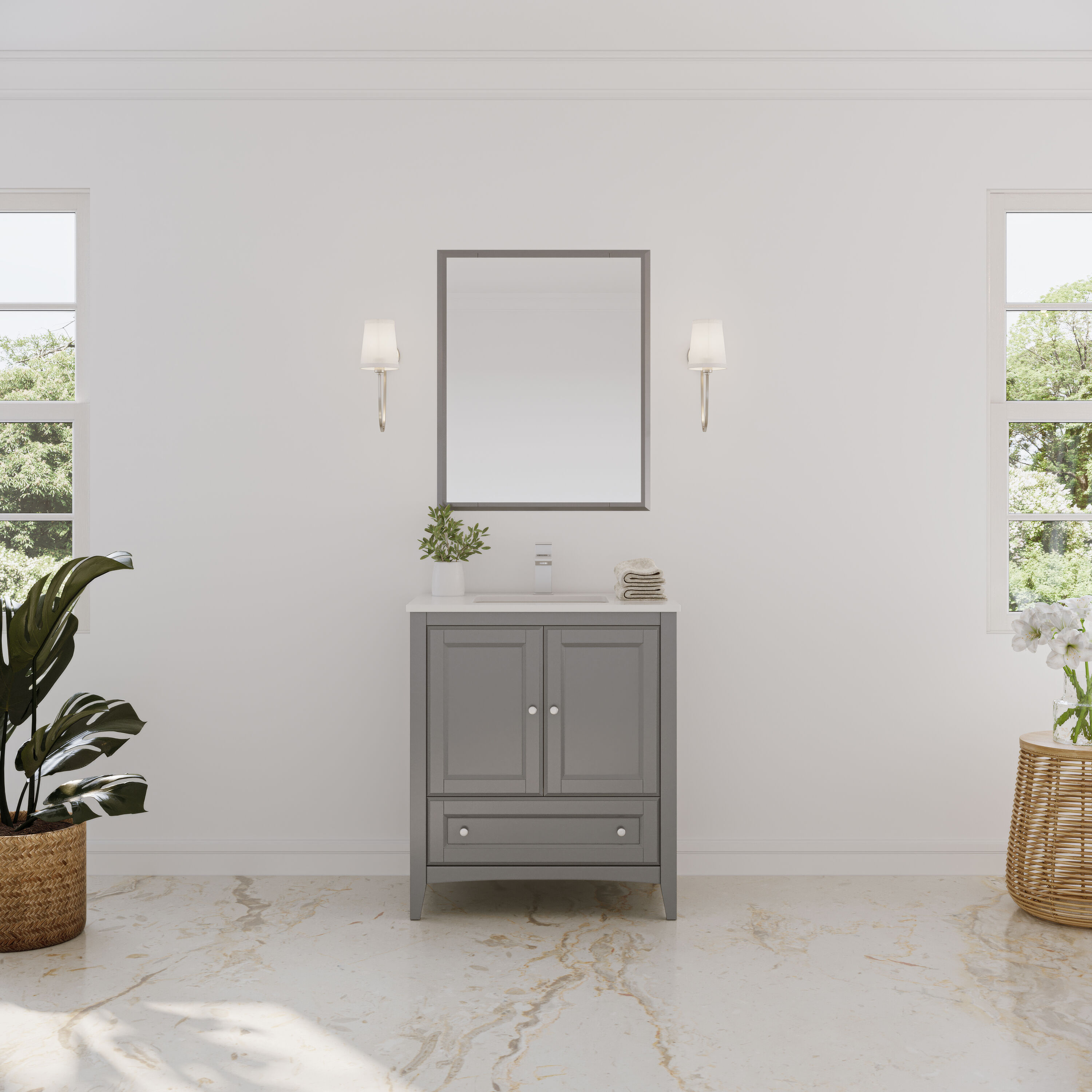 Fresca FVN2030GR Oxford 30-in Gray Undermount Single sink Bathroom Vanity with White Quartz Top (Mirror Included)
