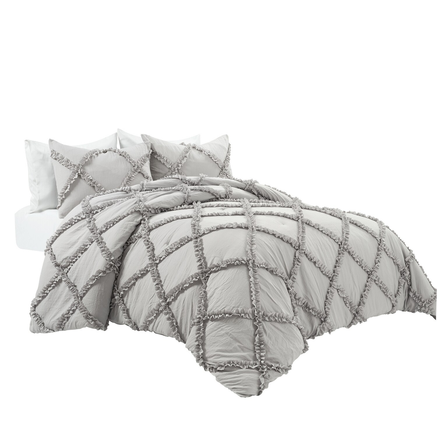 Light Gray Ruffle Diamond Full Comforter Set