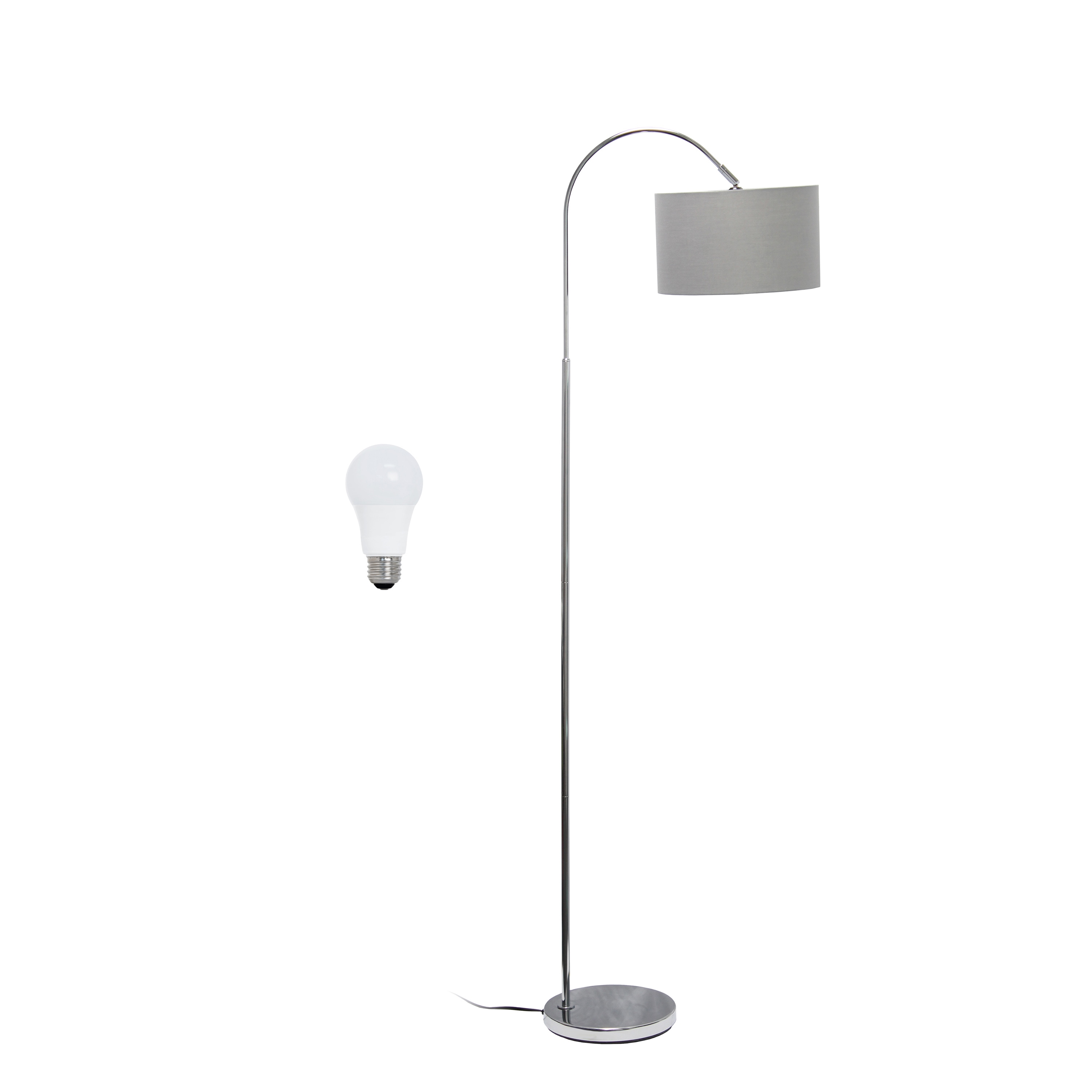 Creekwood Home CWF-3006-GY-LB Vista 66-in Brushed Nickel/Gray Standard Floor Lamp with Fabric Shade
