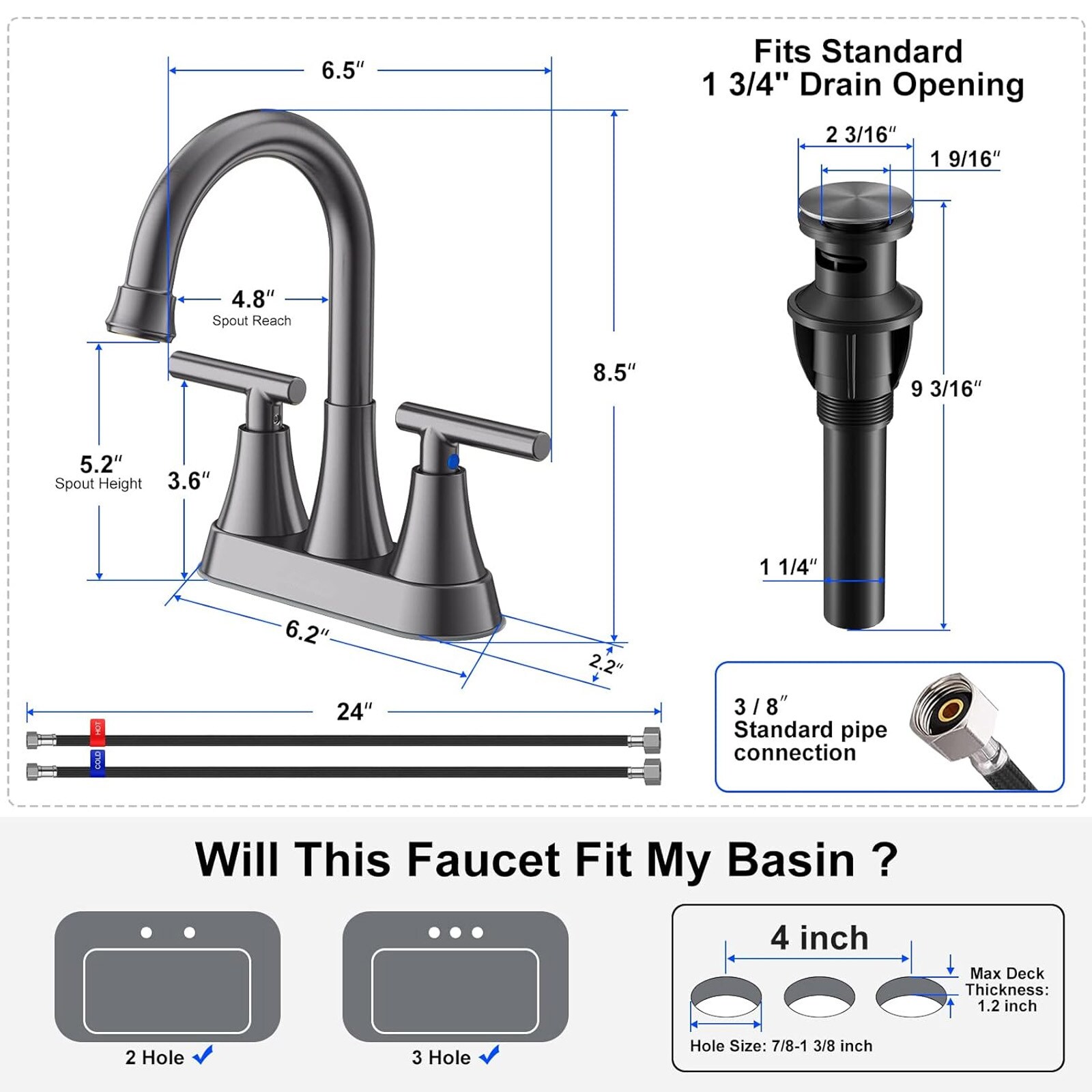 BYH HM-4CS-GR Lavatory-Faucets - View #4