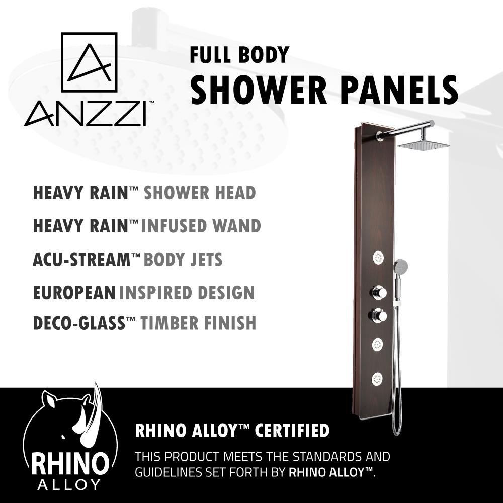 ANZZI Pure series Mahogany Waterfall Shower Panel System with 3-way  Diverter Valve Included