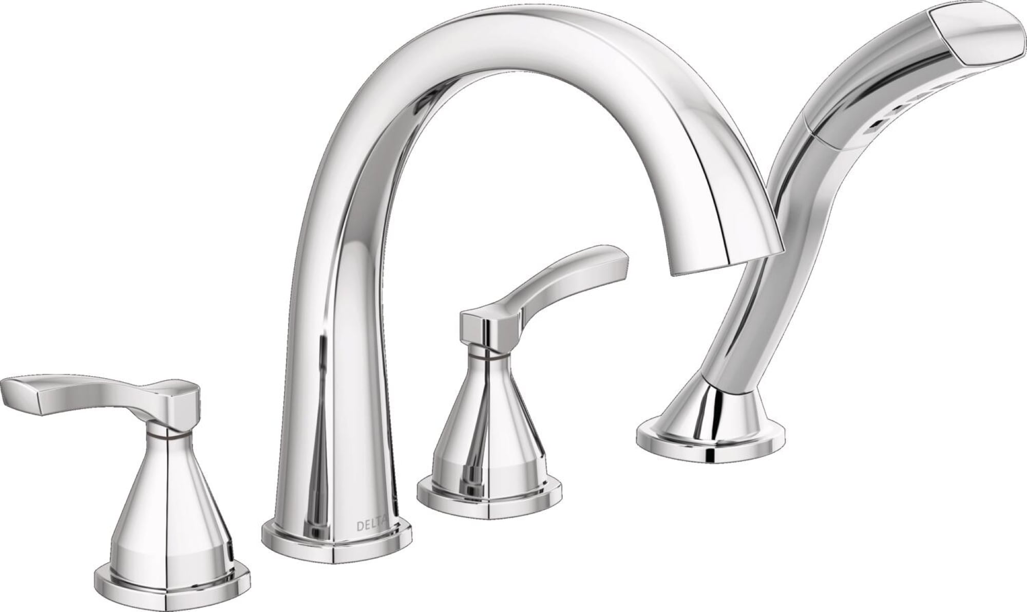 Delta T4777-PR Lumicoat Chrome 2-handle Deck-mount Roman Mid-arc Bathtub Faucet with Hand Shower