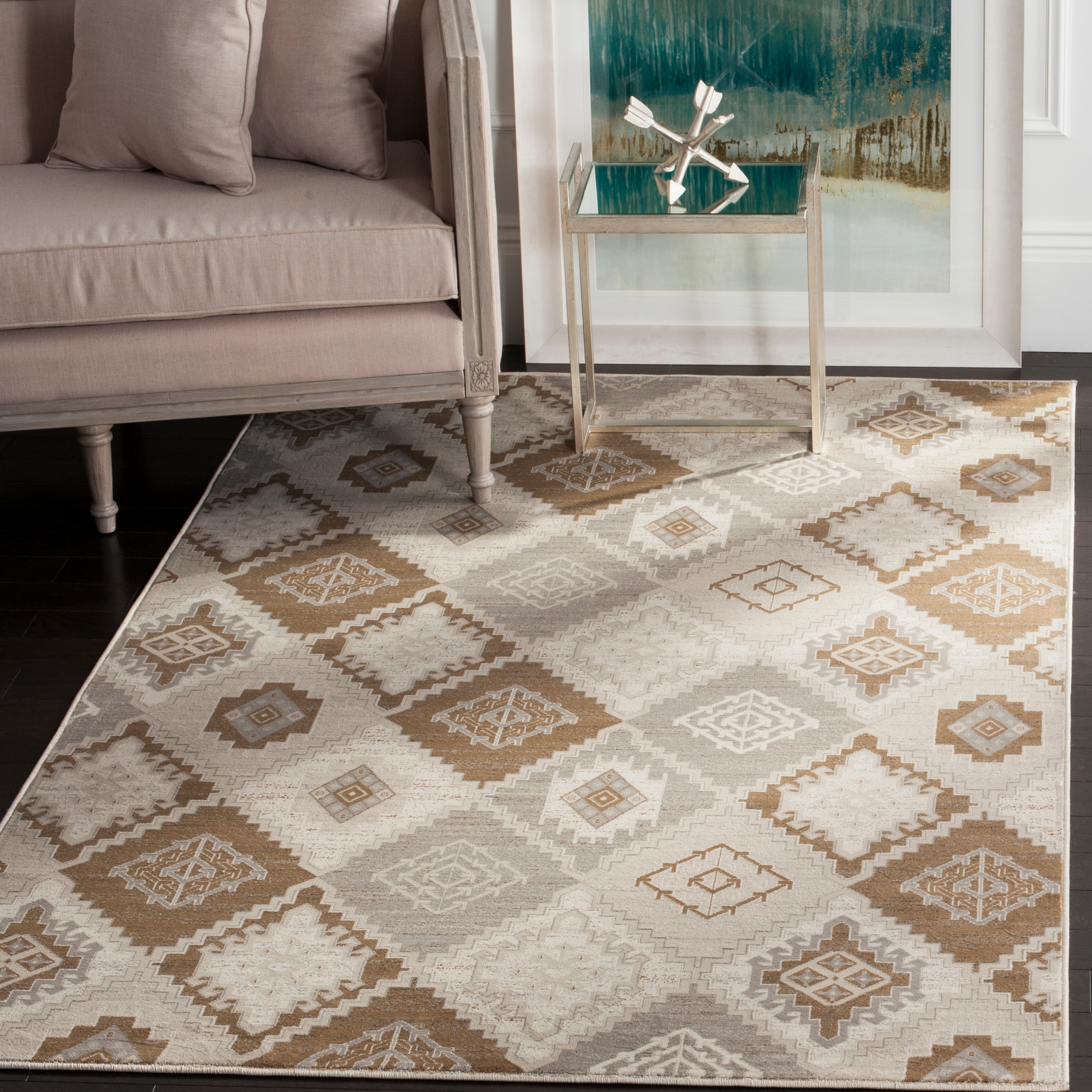 Safavieh VTG577M-4 Vintage Jenal 4 x 6 (ft) Loomed Polypropylene Cream/Camel Rectangular Indoor Abstract Lodge Area rug