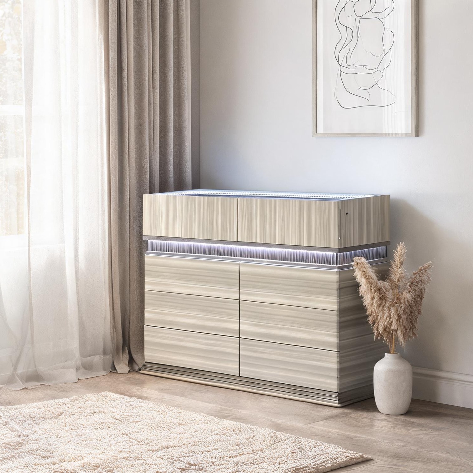 SUNCREAT Wood Dresser for Bedroom 18.8 x 60.6 x 37.7 in with Storage Drawers Cool Gray