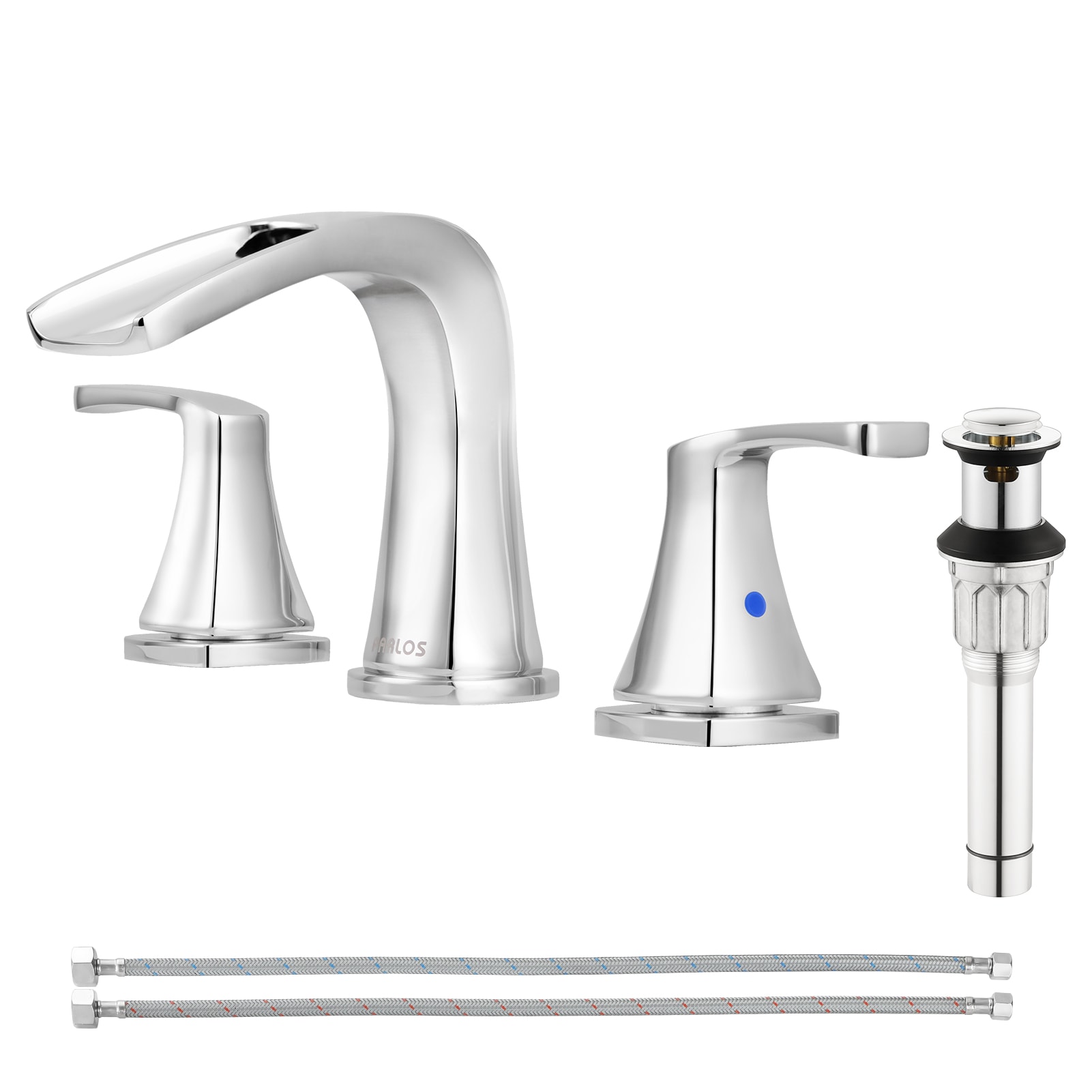 PARLOS Doris Polished Chrome Widespread 2-handle Waterfall Residential Handle Bathroom Sink Faucet with Drain