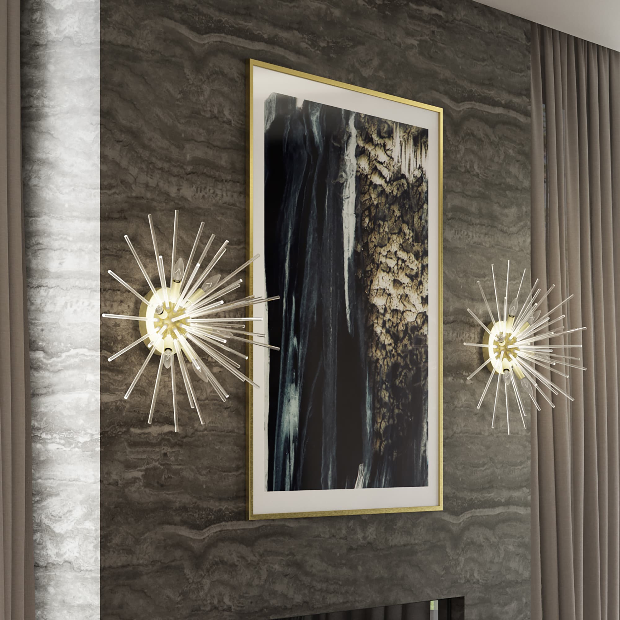 Elegant Satin Brass 6-Light Globe Chandelier with Crystal Rods