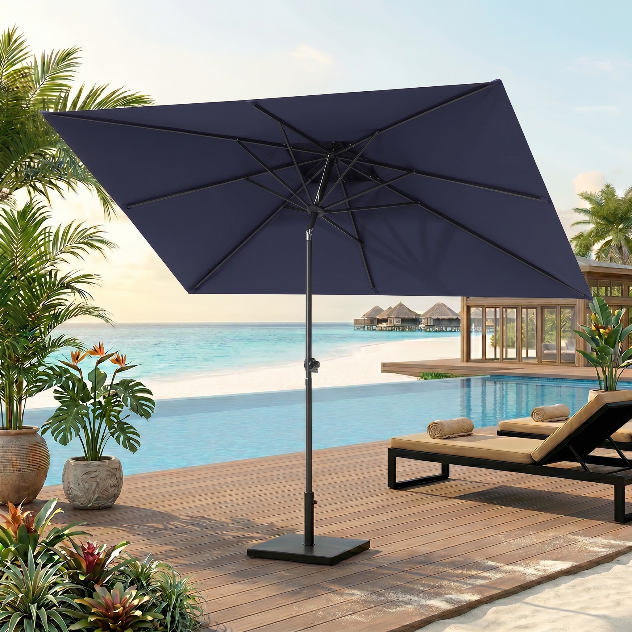 Crestlive Products 10-ft Steel Push-button Tilt Market Patio Umbrella with Base