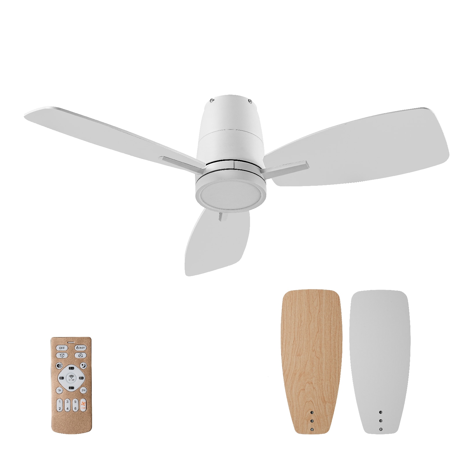 TALOYA TLY42-WE-3X-S3 42-in Integrated LED Flush Mount White with Brushed Blades Ceiling Fan With Light - Remote Included ( 3 -Blade )