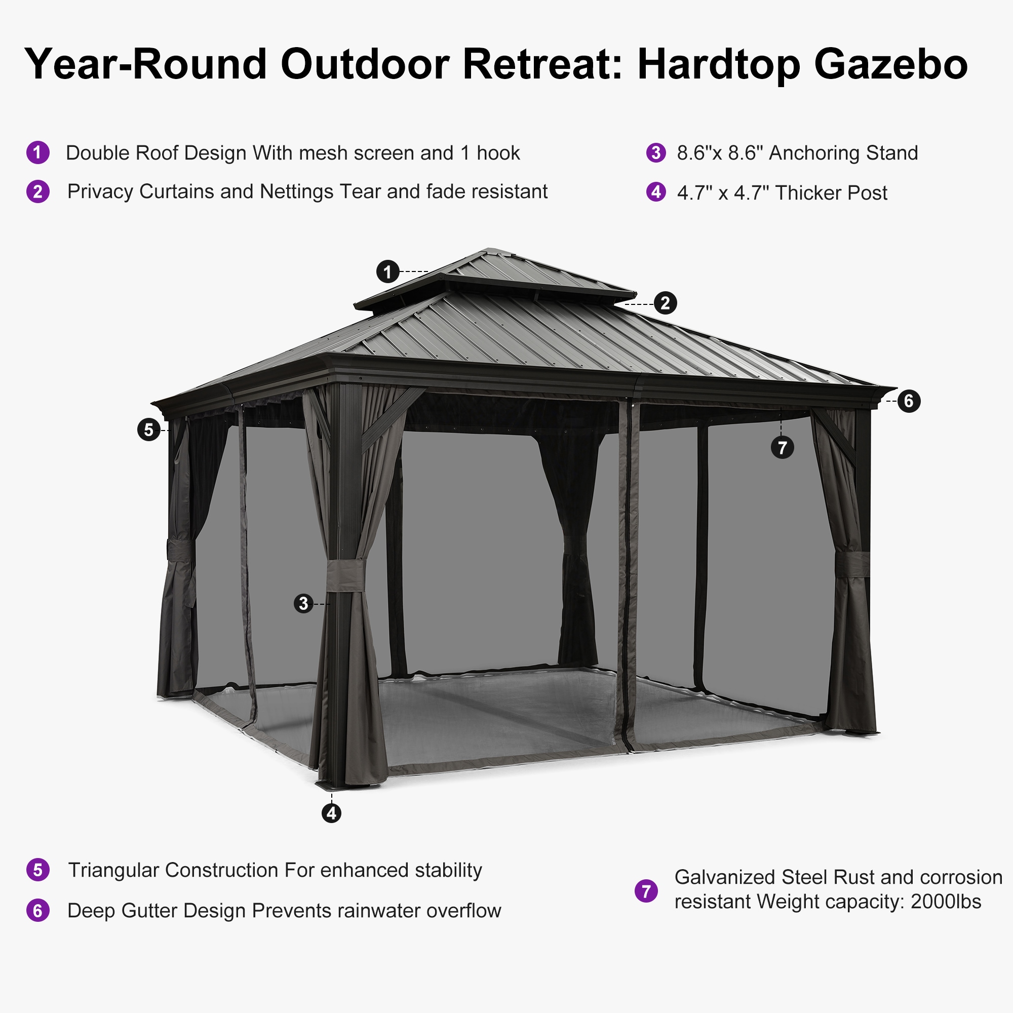 PURPLE LEAF LS04GHTG1212 Wood-Resin-Gazebos - View #13