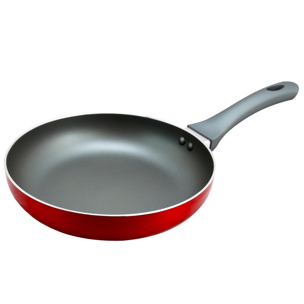 Choice 14 Aluminum Fry Pan with Red Silicone Handle