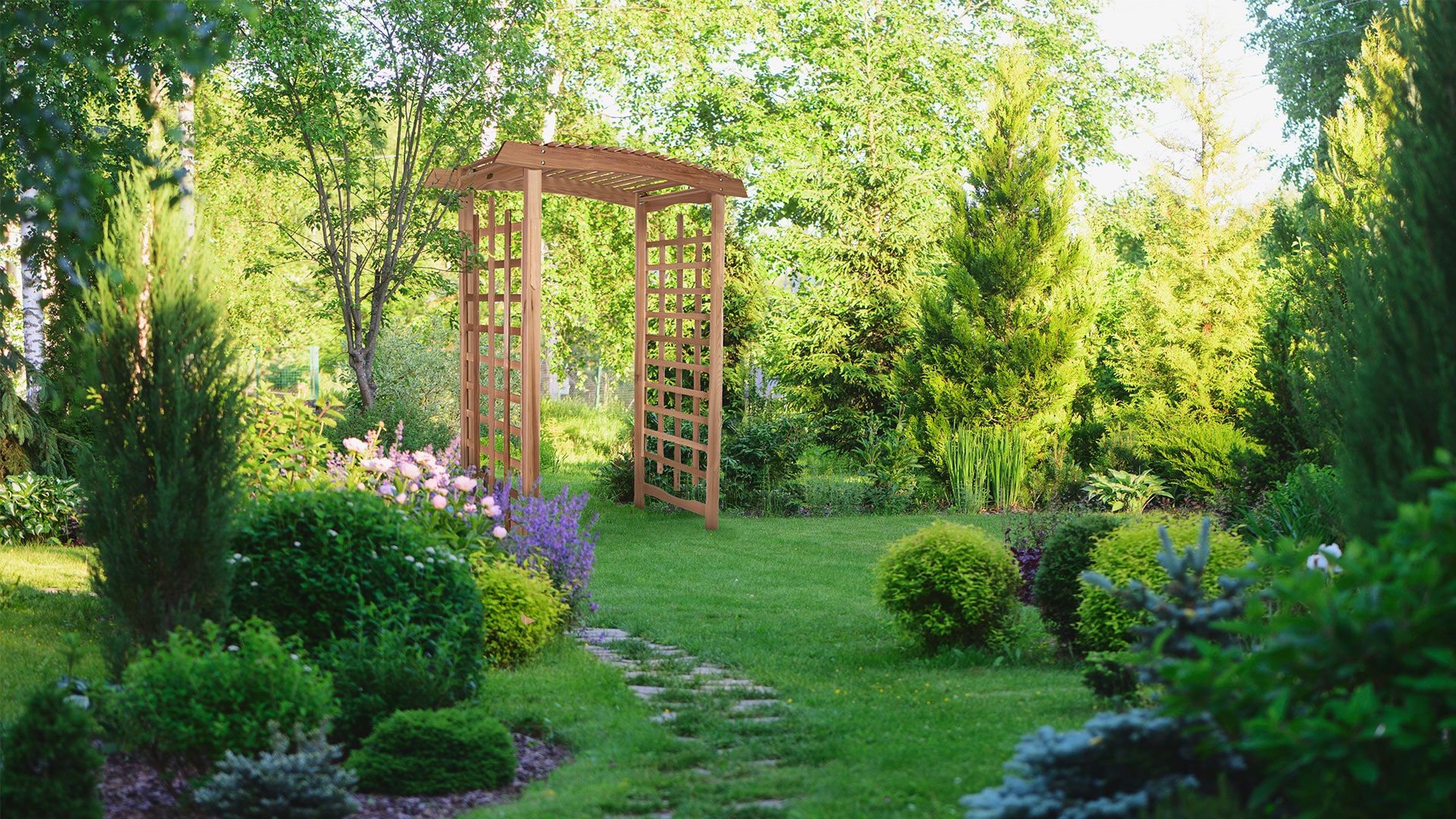 Beige Cedar Wood Garden Arbor with Lattice Sides