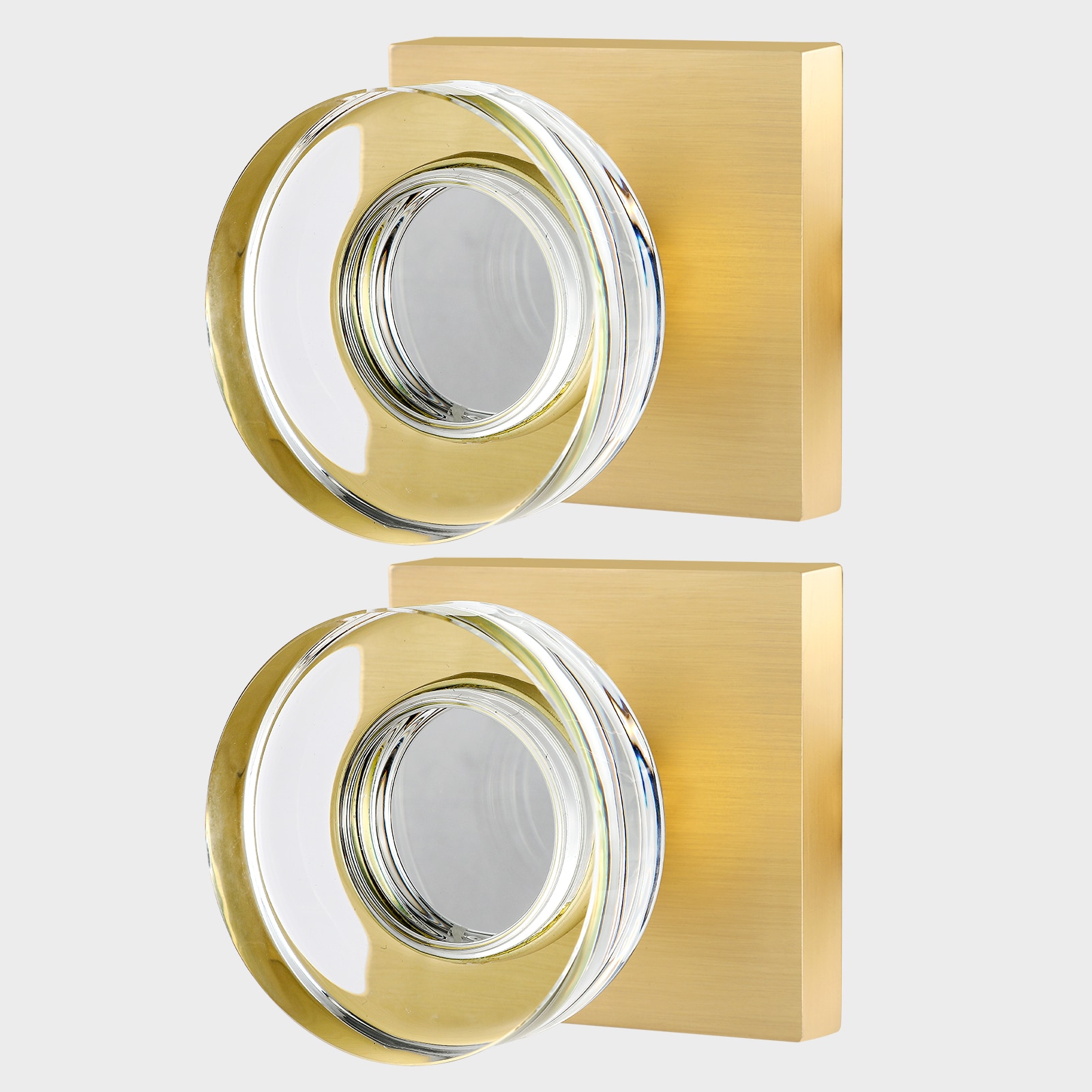 Senyhardware Modern Brushed Gold Interior Dummy Door Knob 2 Pack with Crystal Round Knob and Square Backplate