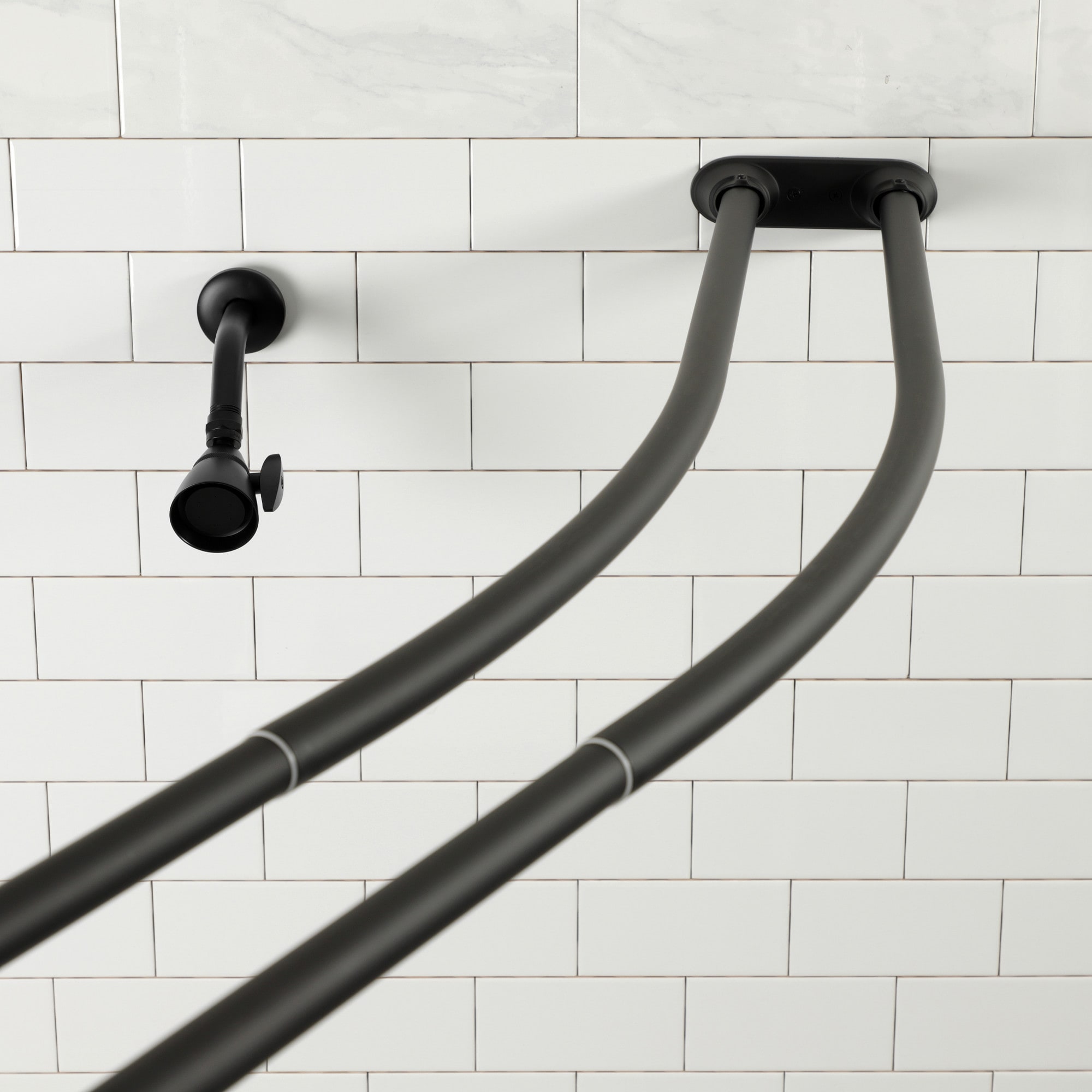 Kingston Brass WLCCD2170 Edenscape 60-in to 72-in Matte Black Fixed Double curve Adjustable Shower Curtain Rod