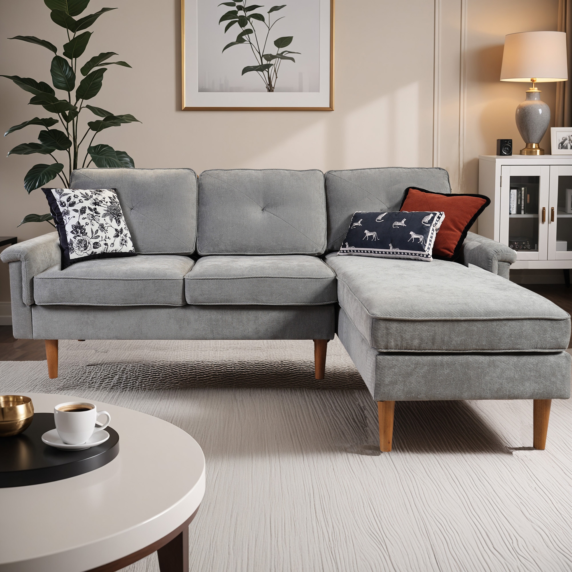 weaxty HMBNOPR900 84.61-in Modern Light Gray Corduroy Sofa