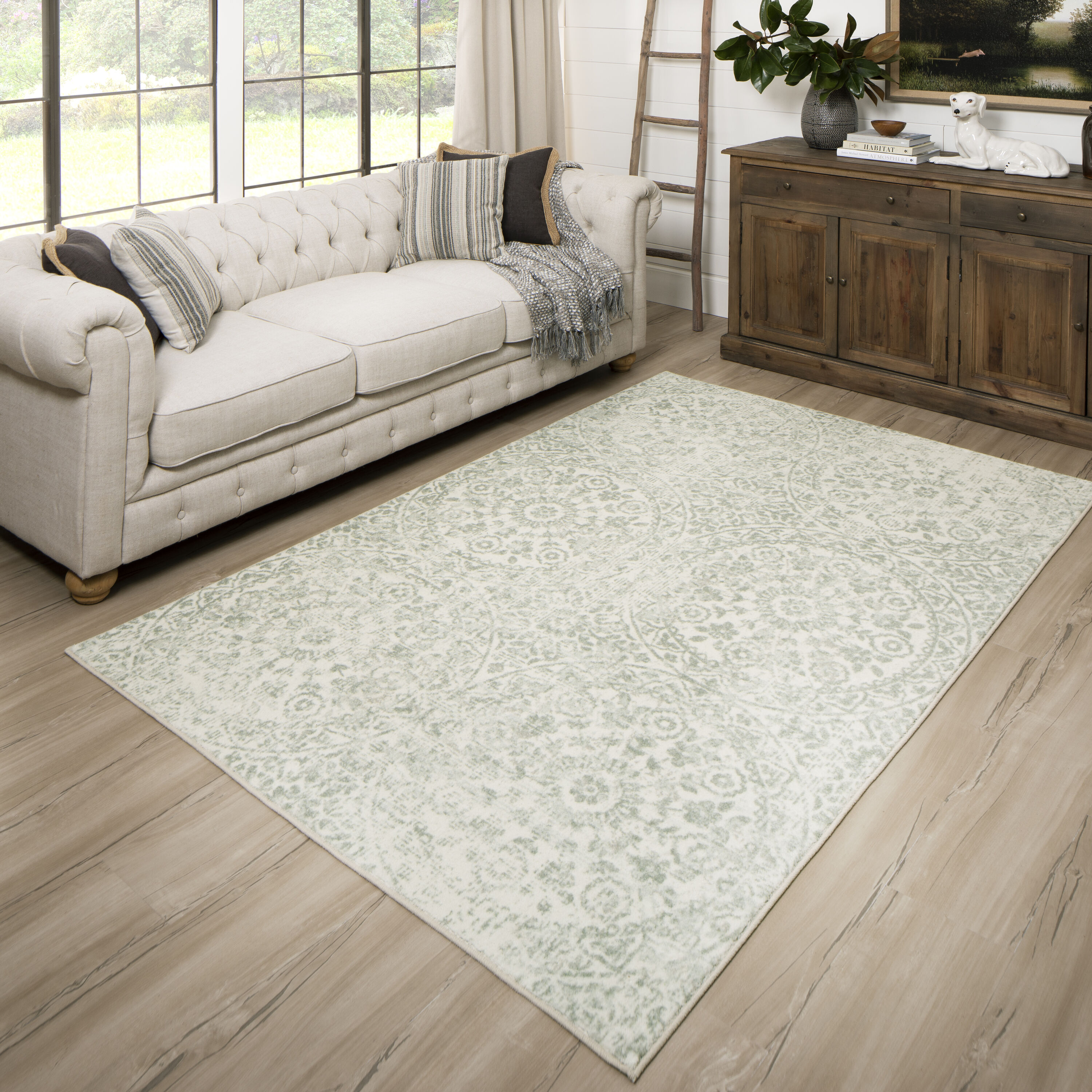 Mohawk Home Z0477 A238 120168 Prismatic 10 x 14 (ft) Tufted Polyester Cream Rectangular Indoor Distressed/Overdyed Mid-Century Modern Area rug