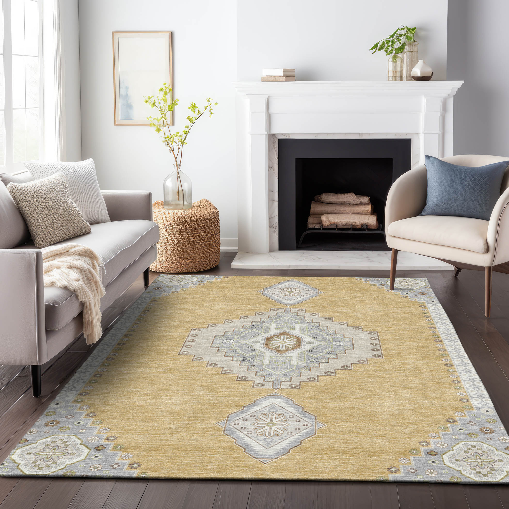 Addison Rugs ACN1014GO8X10 Chantille ACN1014GO 8 x 10 (ft) Polyester Gold Rectangular Indoor/Outdoor Geometric Machine washable Area rug