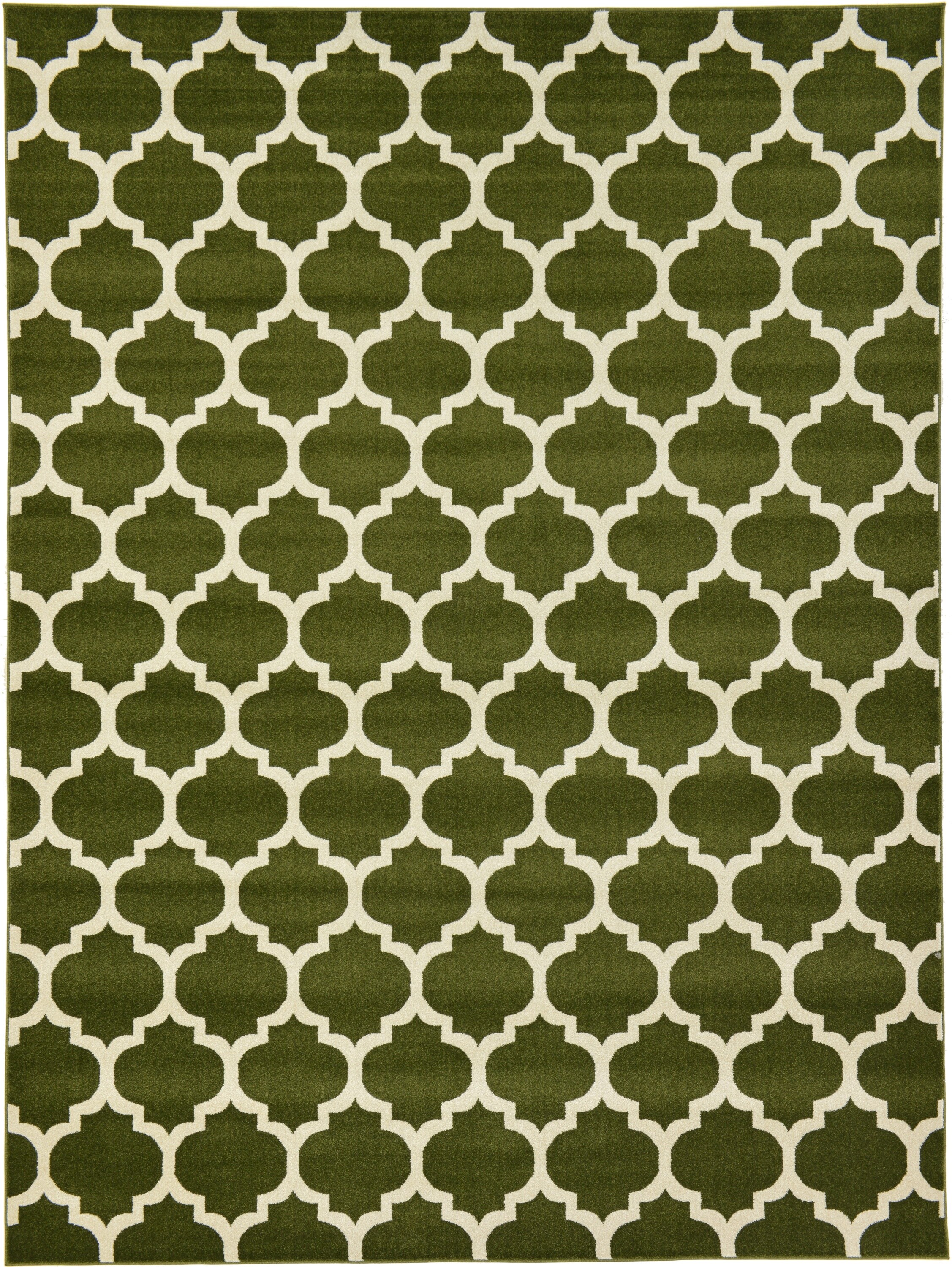 Unique Loom 3116719 Philadelphia Trellis 9 x 12 (ft) Loomed Polypropylene Dark Green/Beige Rectangular Indoor Geometric Industrial Area rug