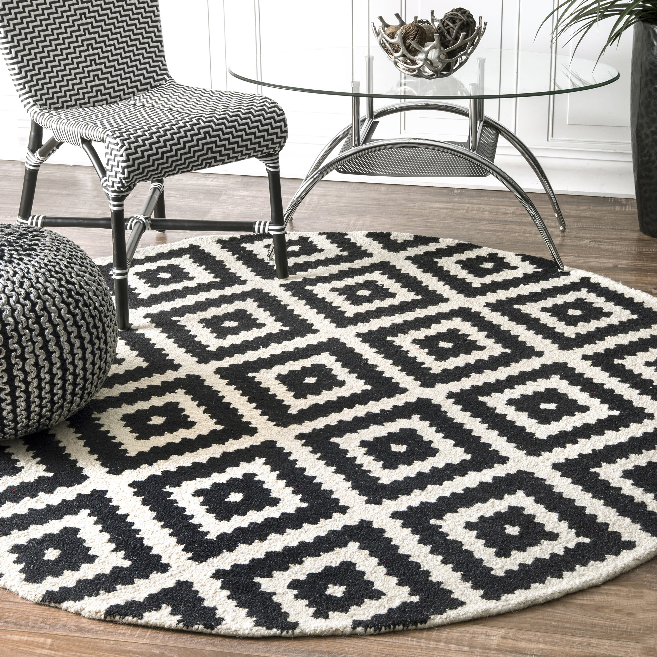 nuLOOM MTVS174A-606R Kellee 6 x 6 (ft) Tufted Wool Black Round Indoor Geometric Area rug
