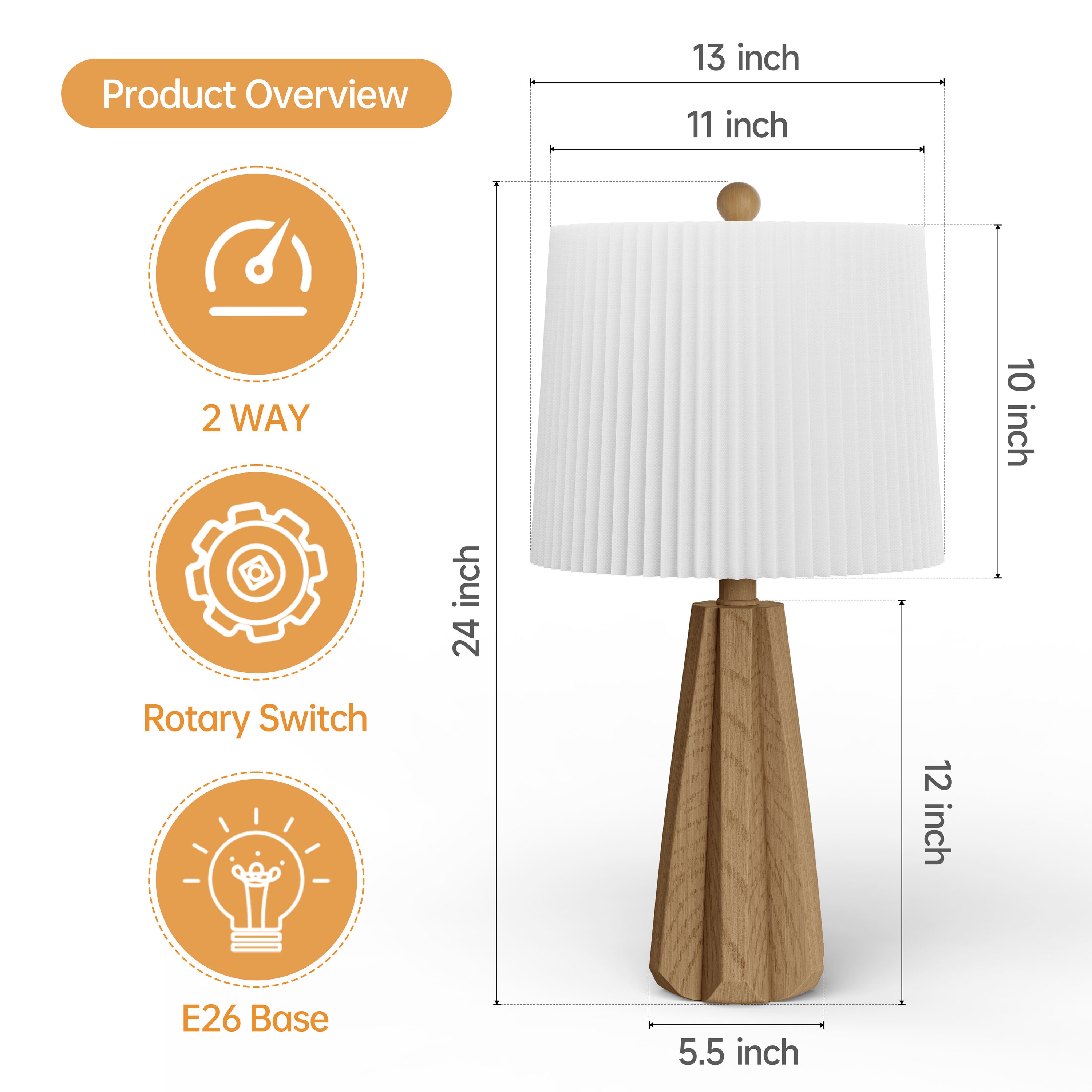 Deluxe 24" Light Brown Resin Table Lamp with White Pleated Linen Shade