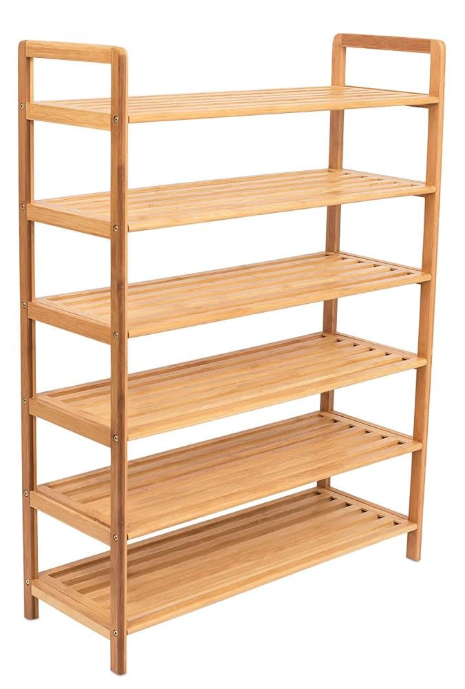 5 Tier White Wood Shoe Rack Storage Slatted Stand Organiser Vertical Shelf Unit 
