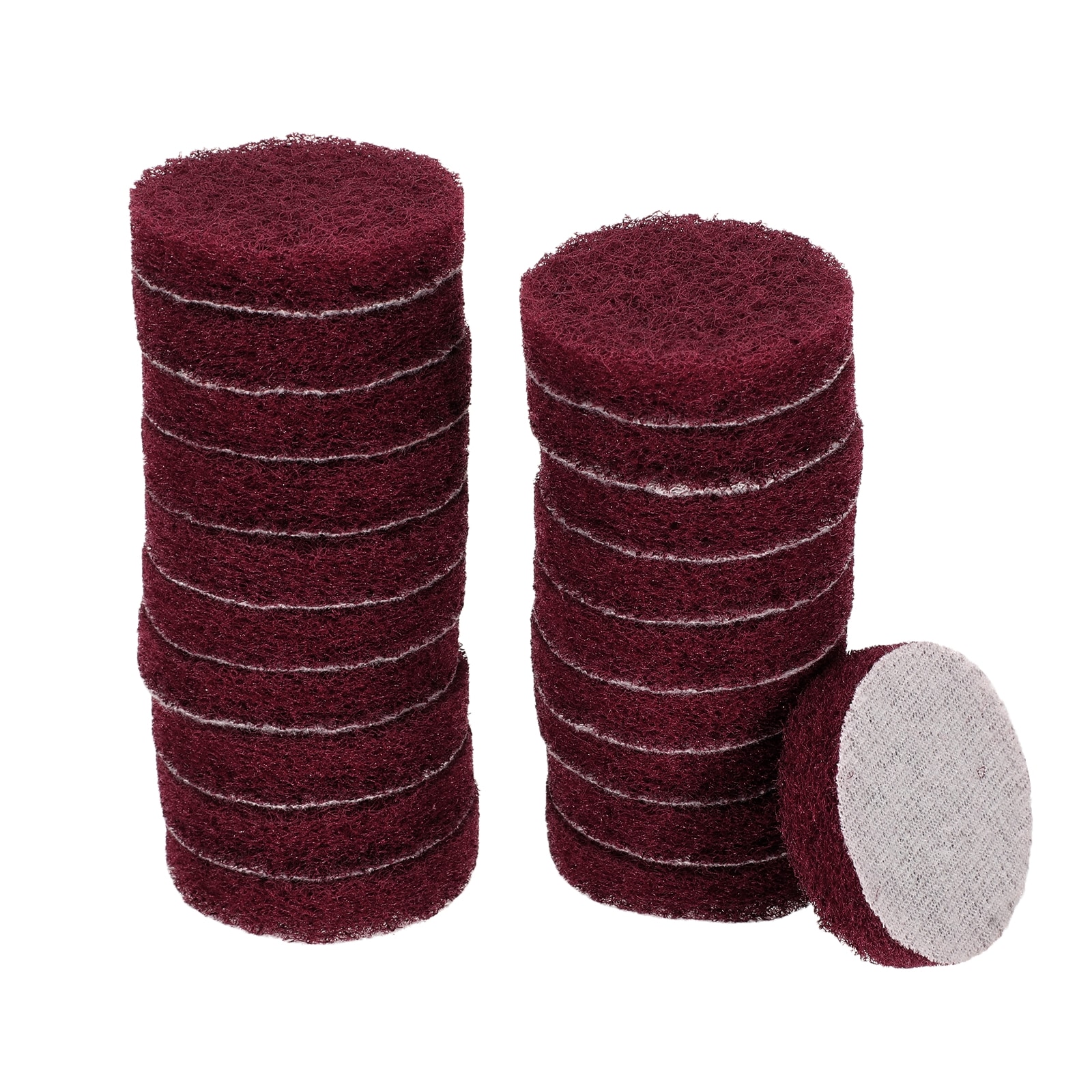 Harfington 20pcs Scrubber Scouring Pads 400 Grits 2 Inch Drill Power Brush Hoop and Loop Surface Conditioning Disc Drill Scuffing Disc Scrub Pads for Home Kitchen Cleaning Red