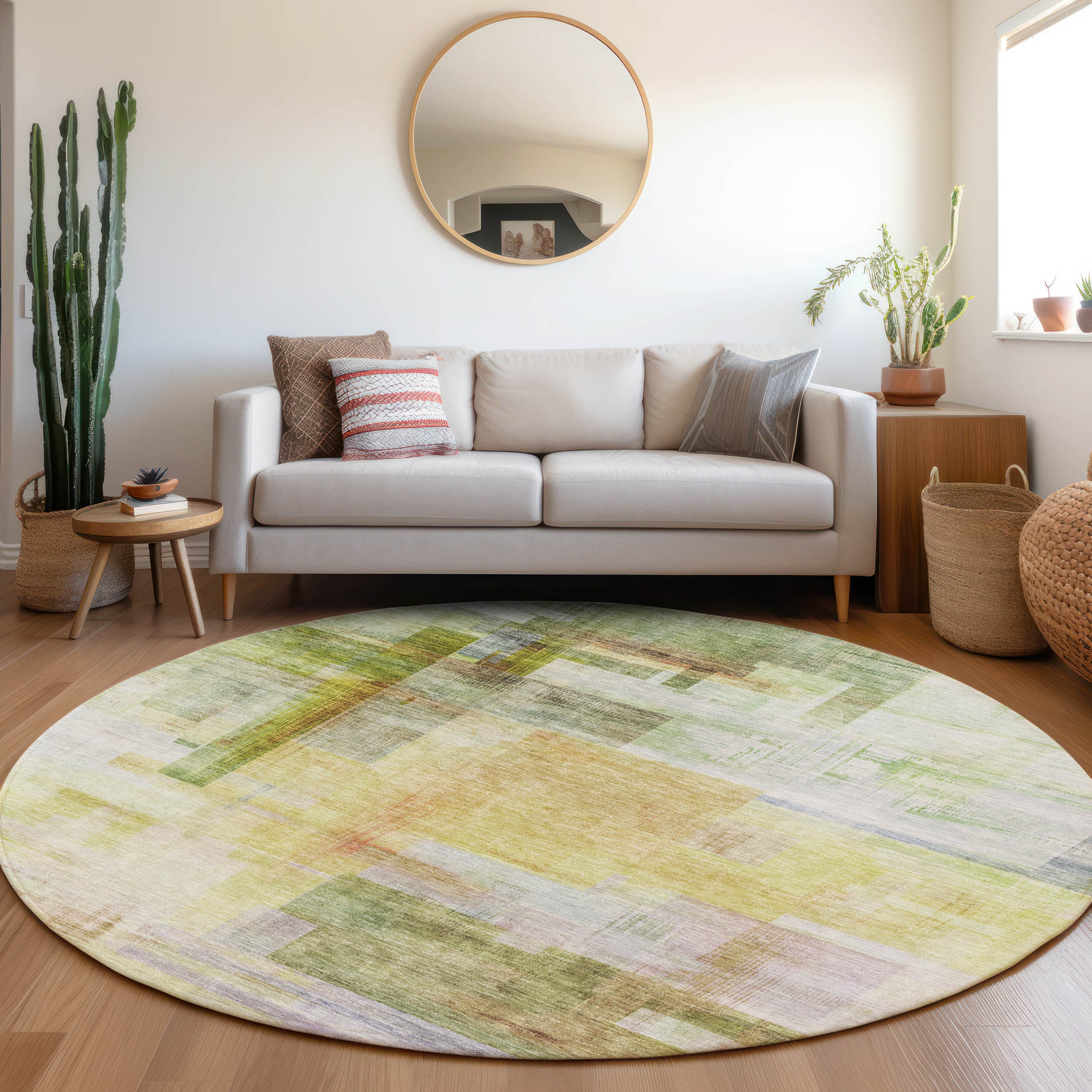 Addison Rugs ACN1067GE8RO Chantille ACN1067GE 8 x 8 (ft) Polyester Green Round Indoor/Outdoor Geometric Machine washable Area rug