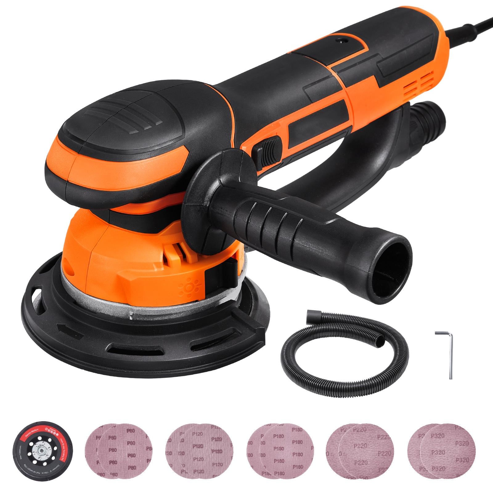 Mecale 6-in Dual Action Random Orbital Sander 850W 7400-RPM with 10 Sandpapers and Dust Connector
