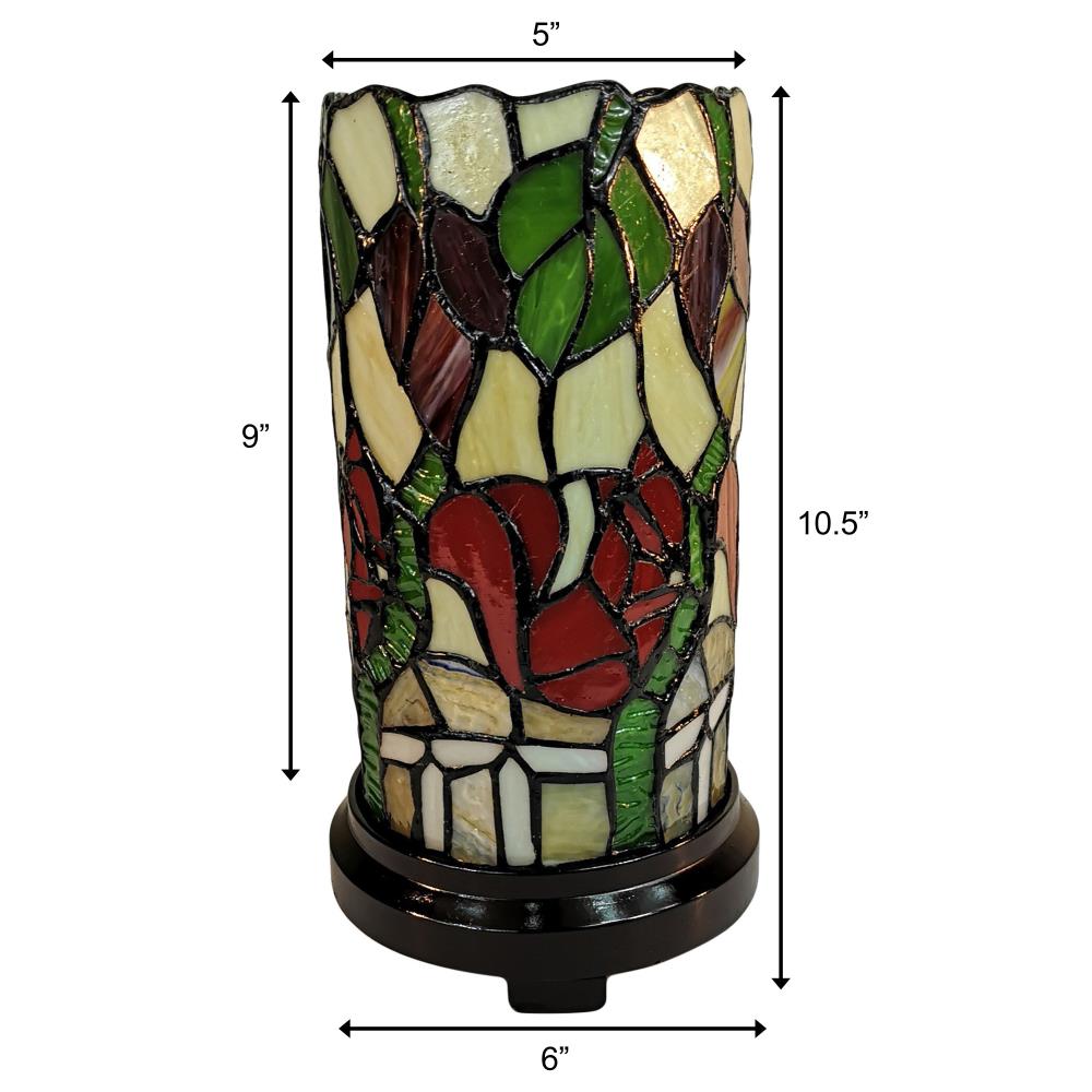 Tiffany Style Stained Glass Floral Mini Table Lamp with Bronze Base
