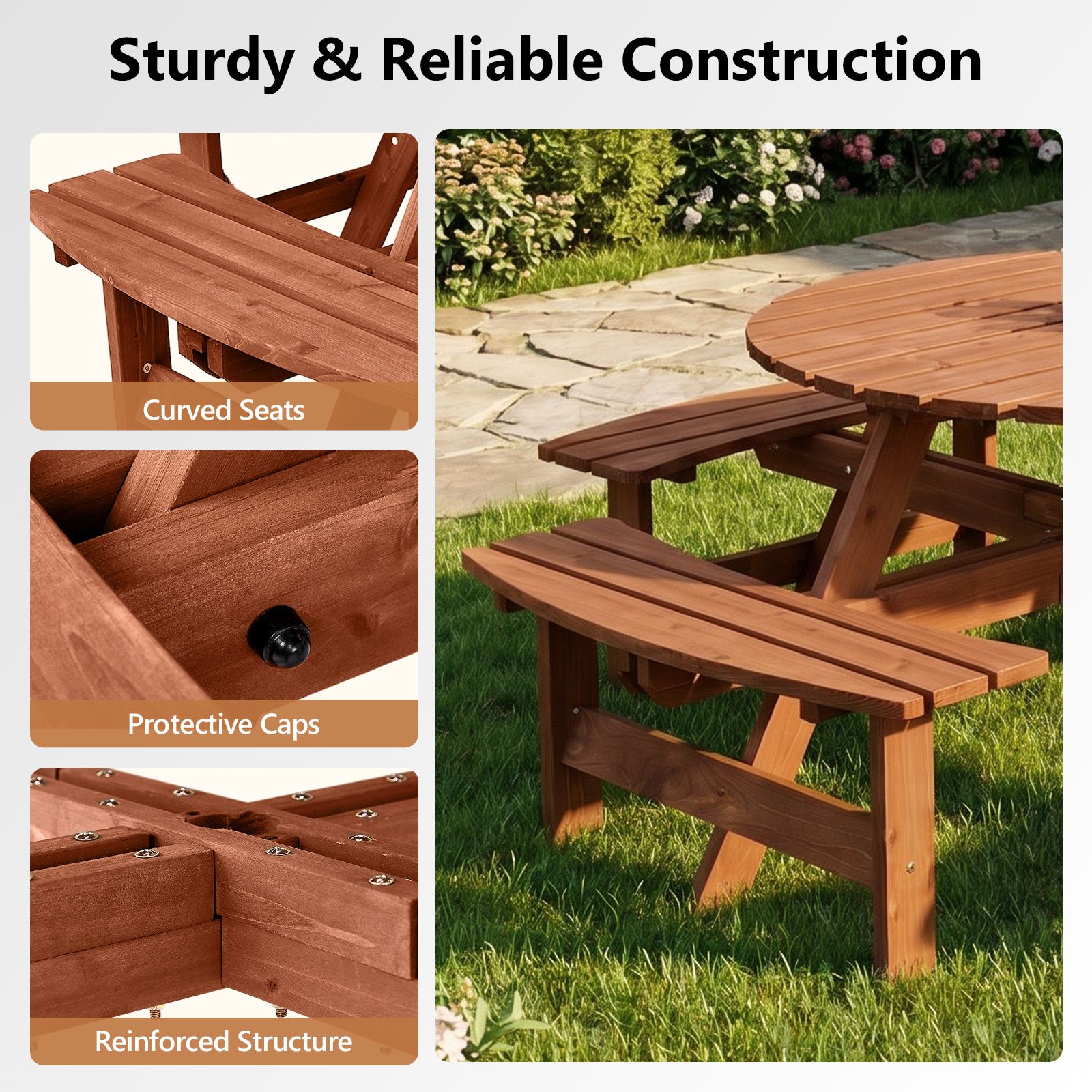 Winado 8-Seat Round Solid Wood Picnic Dining Set in the Patio Dining ...