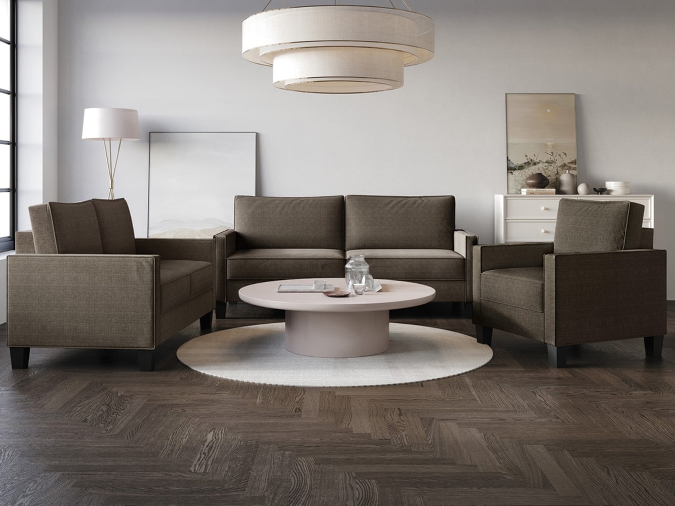 Home Design - Midcentury 3 -Piece Polyester/Polyester blend Brown Living Room Set
