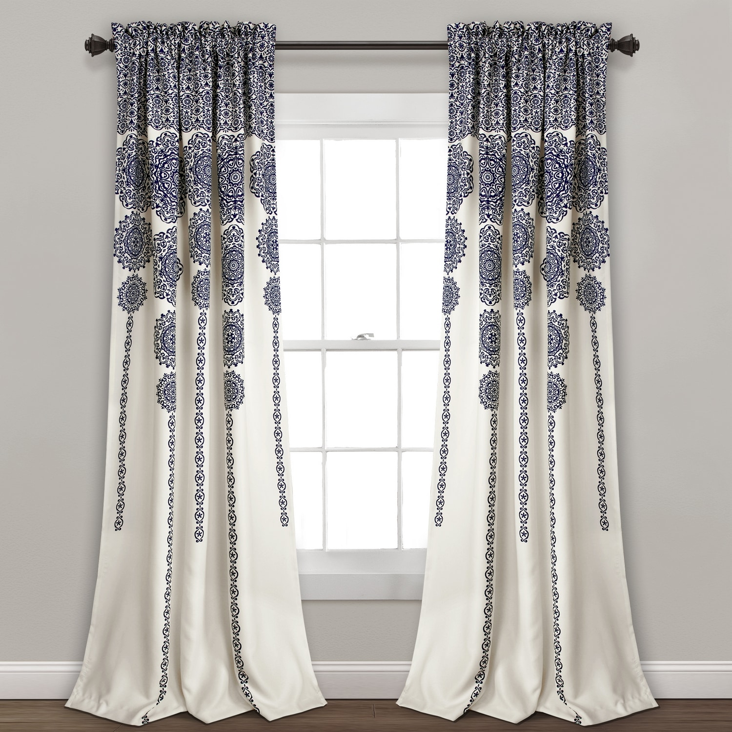 Lush Decor 16T003563 95-Inches Navy Light filtering Rod pocket Curtain panel pair