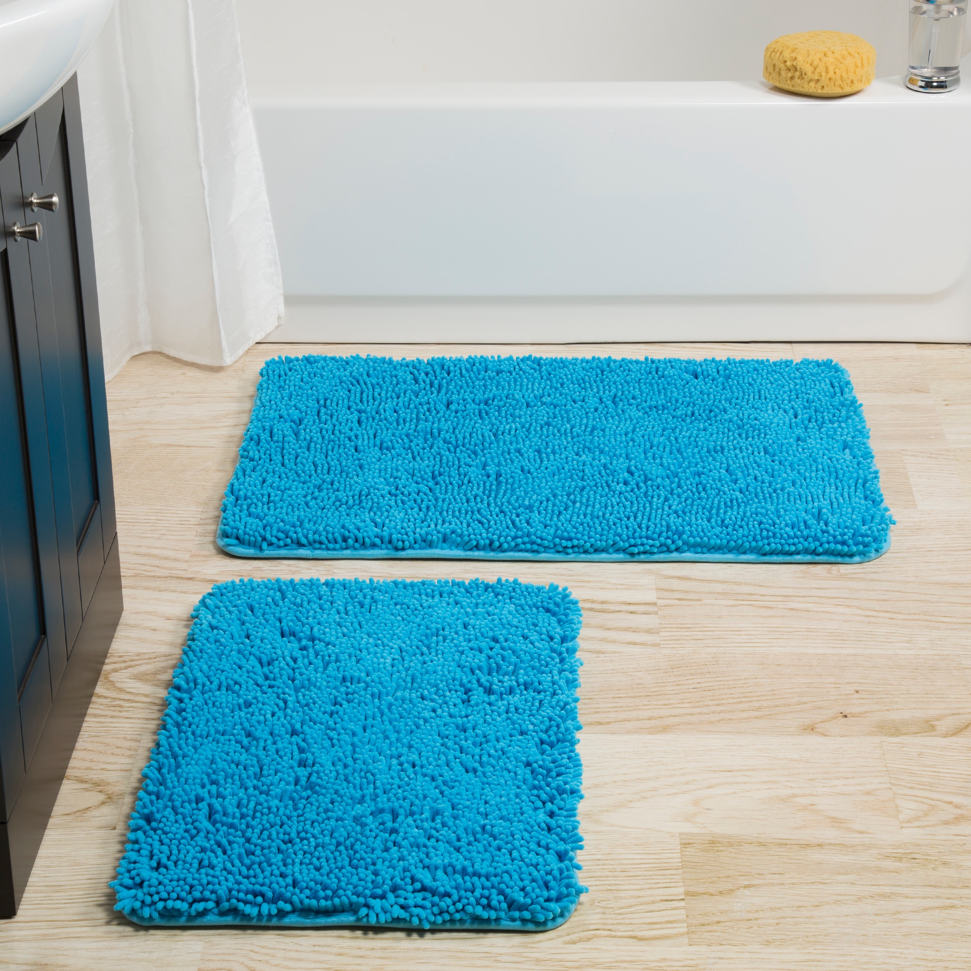 Hastings Home 212121RZW Bathroom Mats 32-in x 21-in Blue Polyester Memory Foam Bath mat