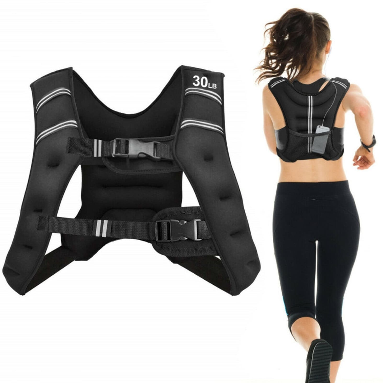 SUGIFT - 30-lb Weighted Vest for Workout with 2 Adjustable Front Buckles 2.5-mm Breathable Neopre...
