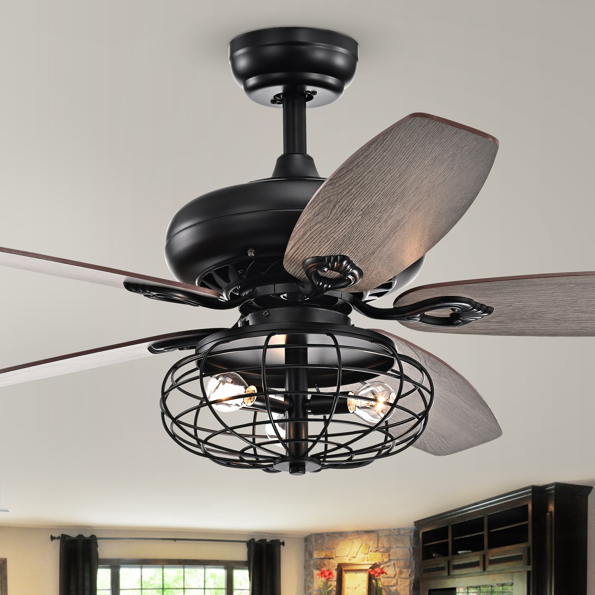 Home Accessories Inc 52-in Matte Black Indoor Cage Ceiling Fan with ...