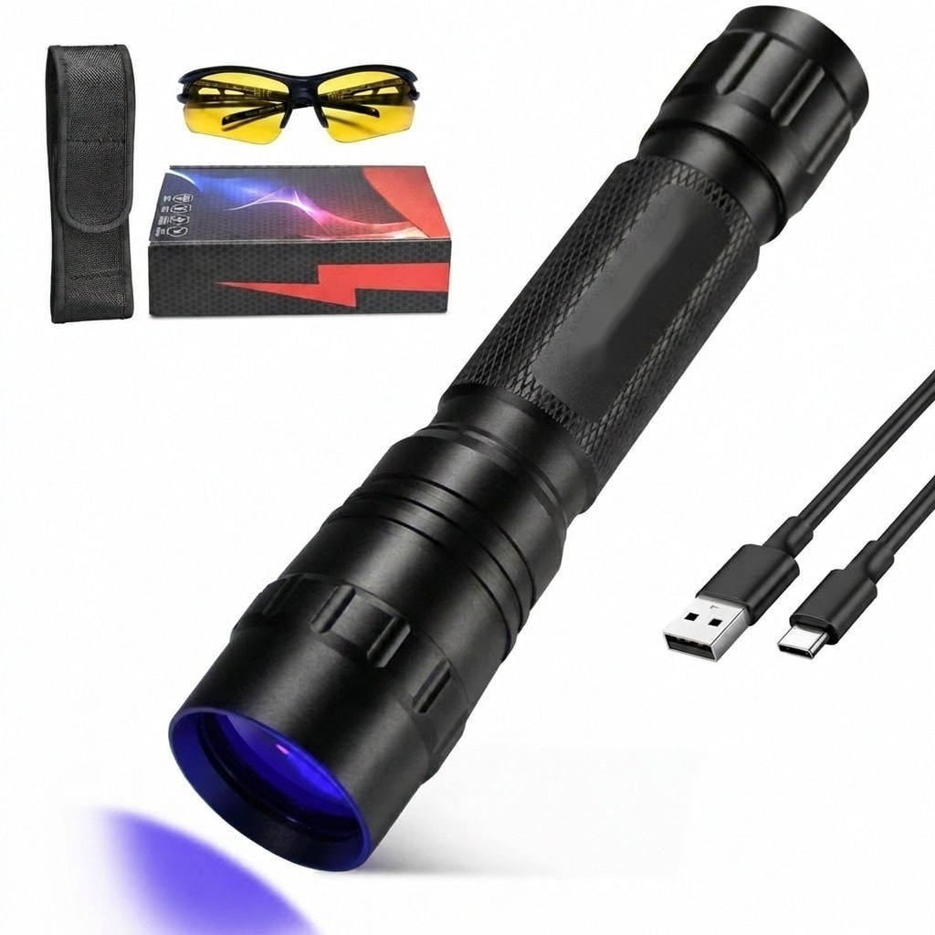 black light flashlight for uranium glass TrixHub 365nm Flashlight, UV Rechargeable with LCD Display, Powerful Ultraviolet Lights Pet Urine Detection, Resin Curing, Rockhounding, Scorpion, Glass, A/CLeak : Tools & Home Improvement Waterproof and durable LED purple light flashlight Vaseline Glass Detection Light Flashlight