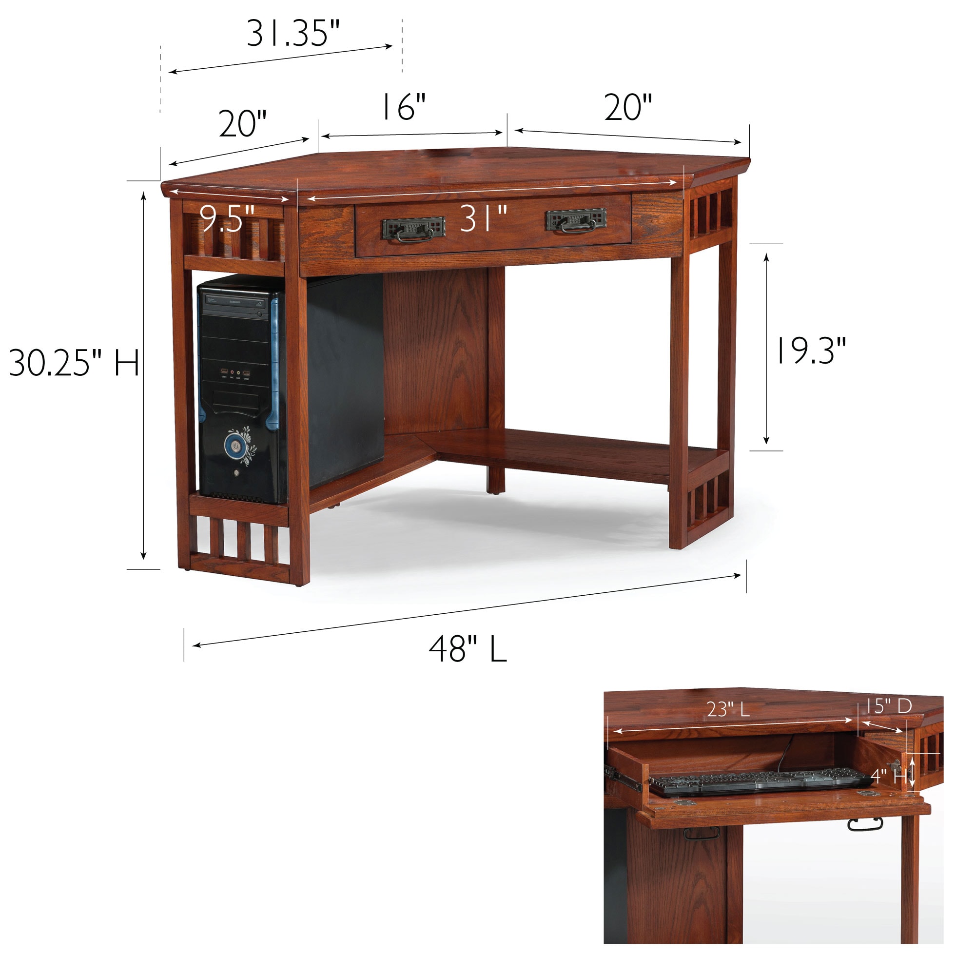 48 inch corner desk with drawers