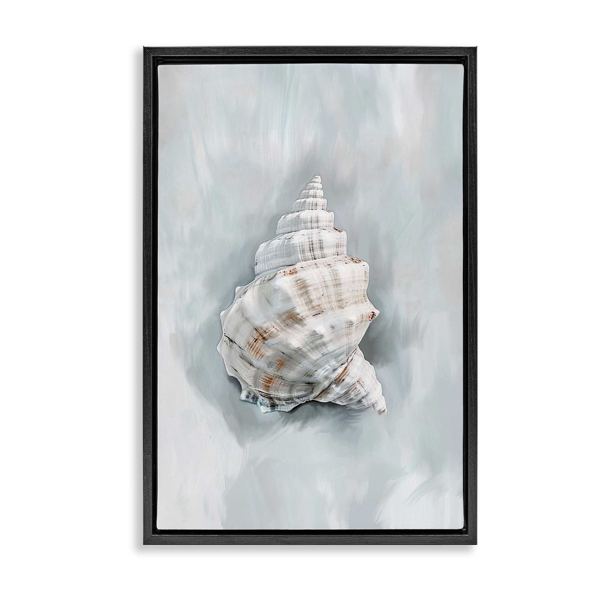 Stupell Industries BS-973-FFB-16X24 Conch Seashell Mirage Black Framed Floater Canvas Wall Art By Ramona Murdock 17 x 25