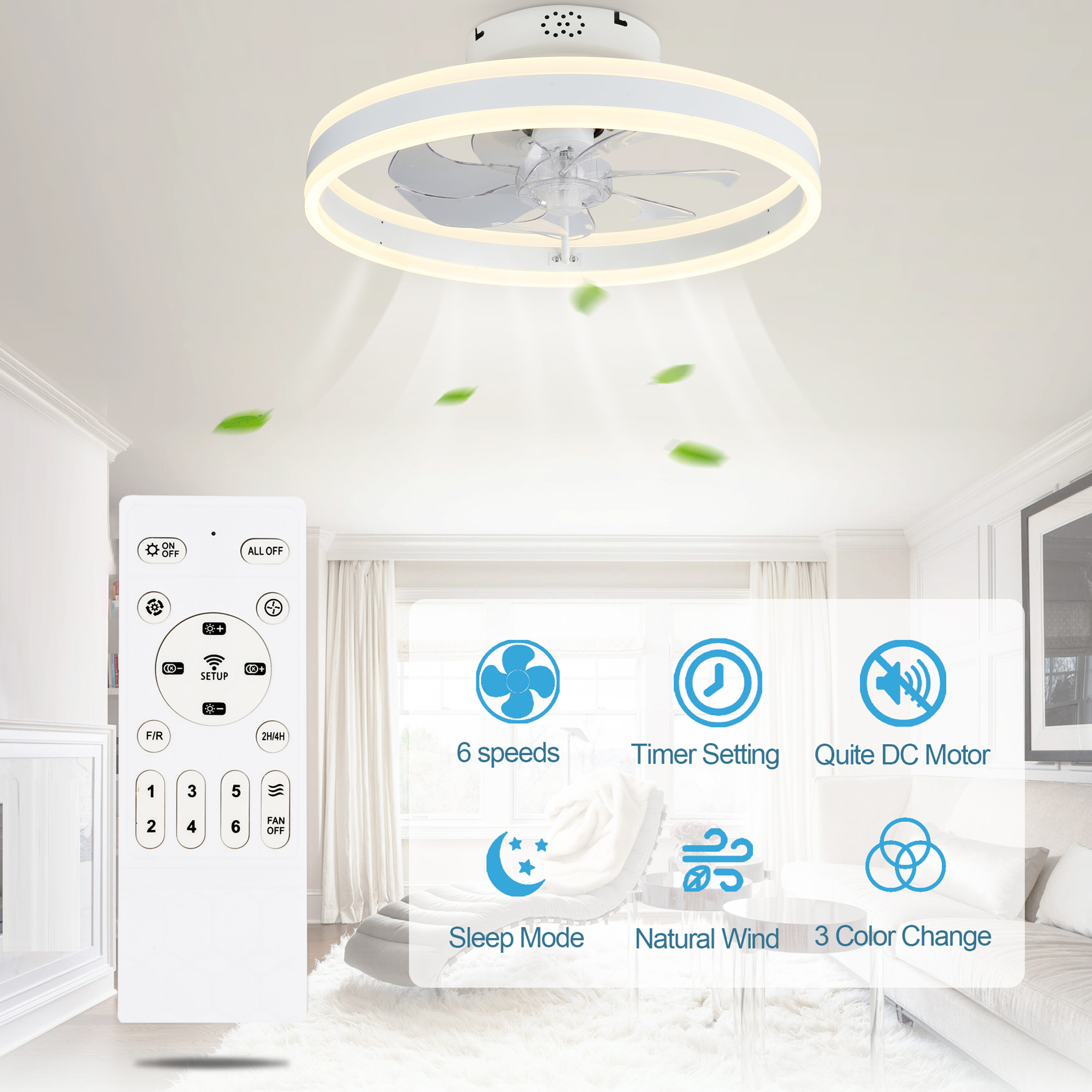 Oaks Decor Cotti 20-in White with Clear Blades Color-changing Integrated LED Indoor/Outdoor Flush Mount Smart Fandelier Ceiling Fan with Light and Remote (7-Blade) DC2002-W simolary.com 21 Oaks Decor Cotti 20-in White with Clear Blades Color-changing Integrated LED Indoor/Outdoor Flush Mount Smart Fandelier Ceiling Fan with Light and Remote (7-Blade) DC2002-W Simolary simolary.com 21