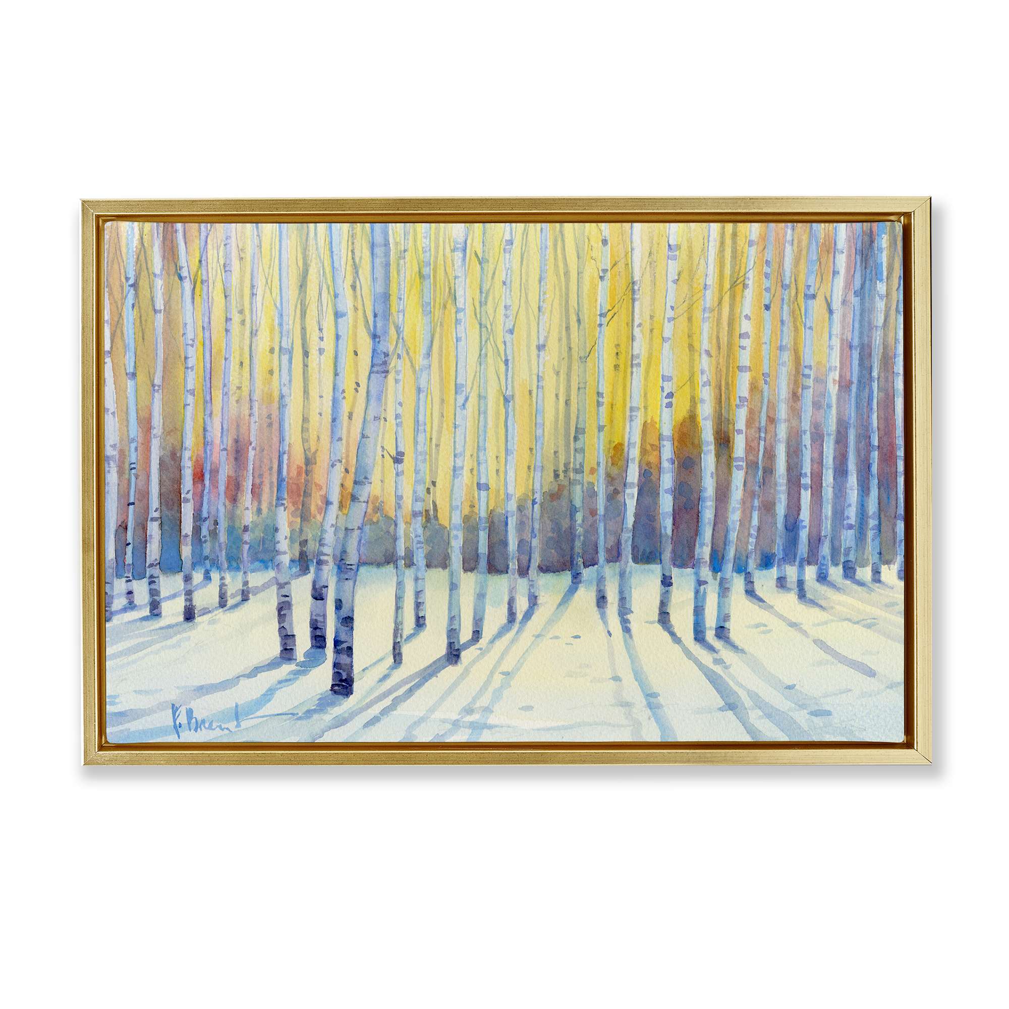 Stupell Industries BT-863-FFG-20X30 Sunlit Winter Birch Trees Gold Framed Floater Canvas Wall Art By Paul Brent 31 x 21