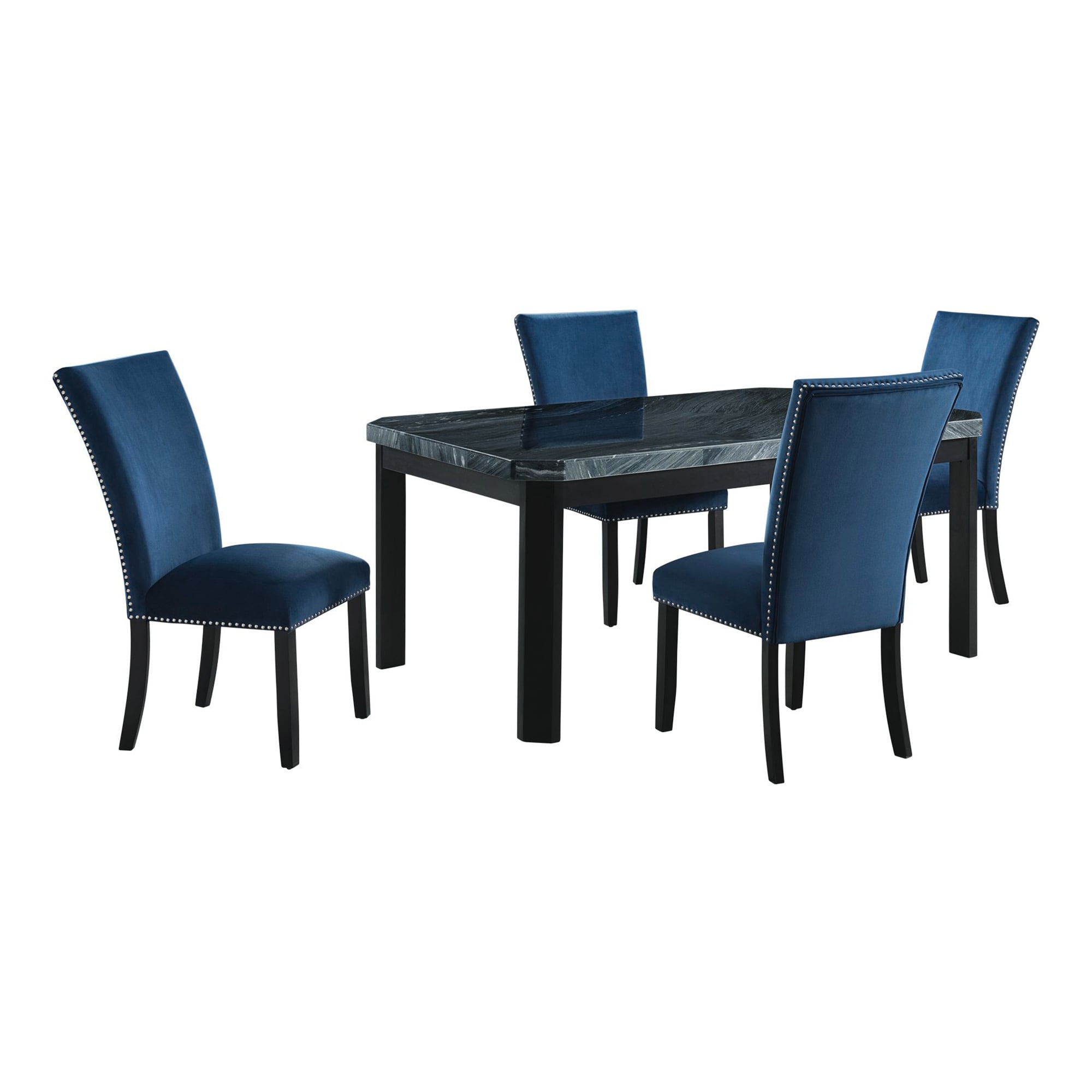 Celine Grey Transitional Dining Room Set with Rectangular Table (Seats 4) Marble in Blue | - Picket House Furnishings CFC300GBV5PC
