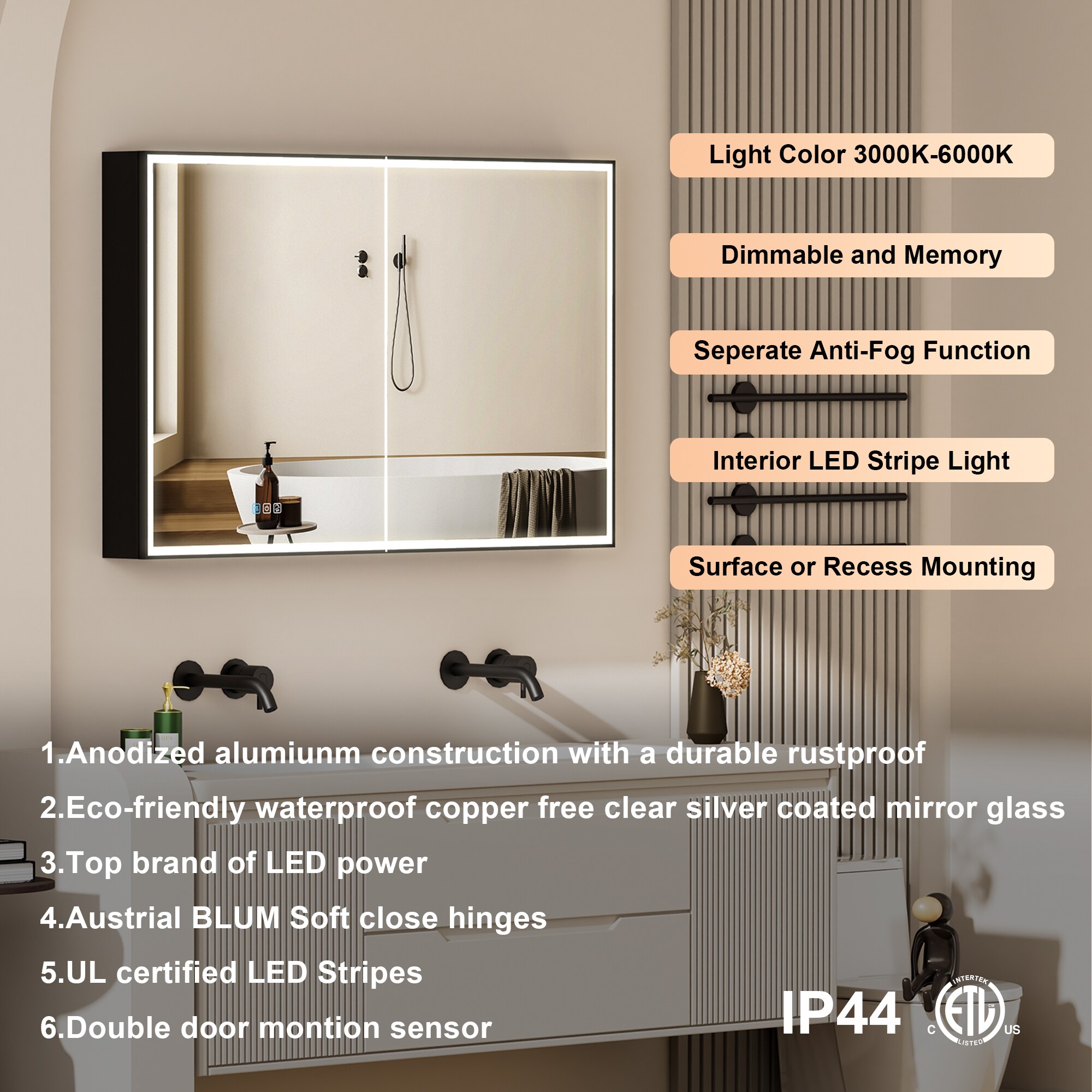 Forclover MF03ZC-BK4830 Bathroom-Medicine-Cabinets - View #4