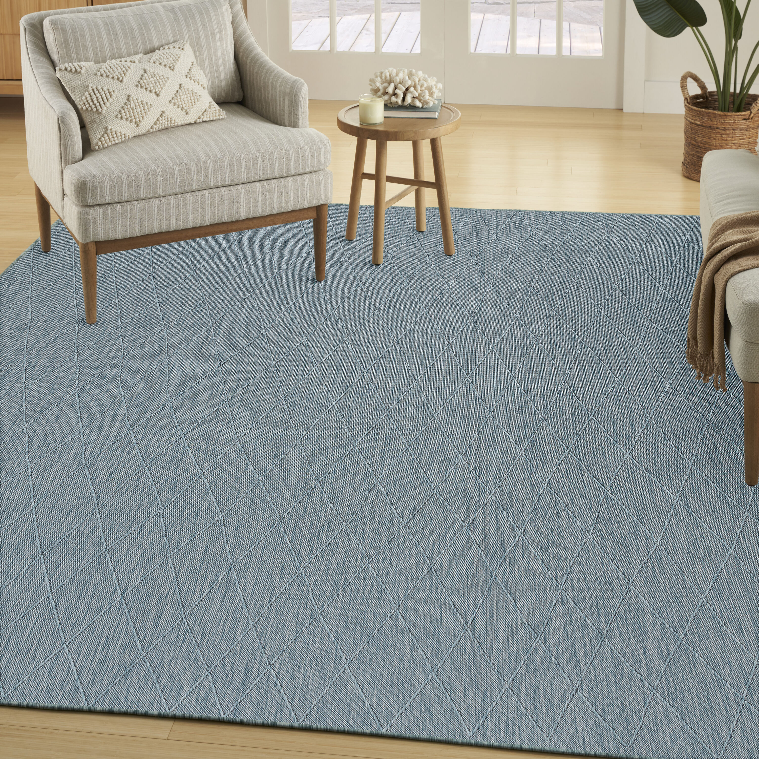 Nourison Home 099446940094 10 x 14 (ft) Loomed Polypropylene Aqua Rectangular Indoor/Outdoor Geometric Machine washable Area rug
