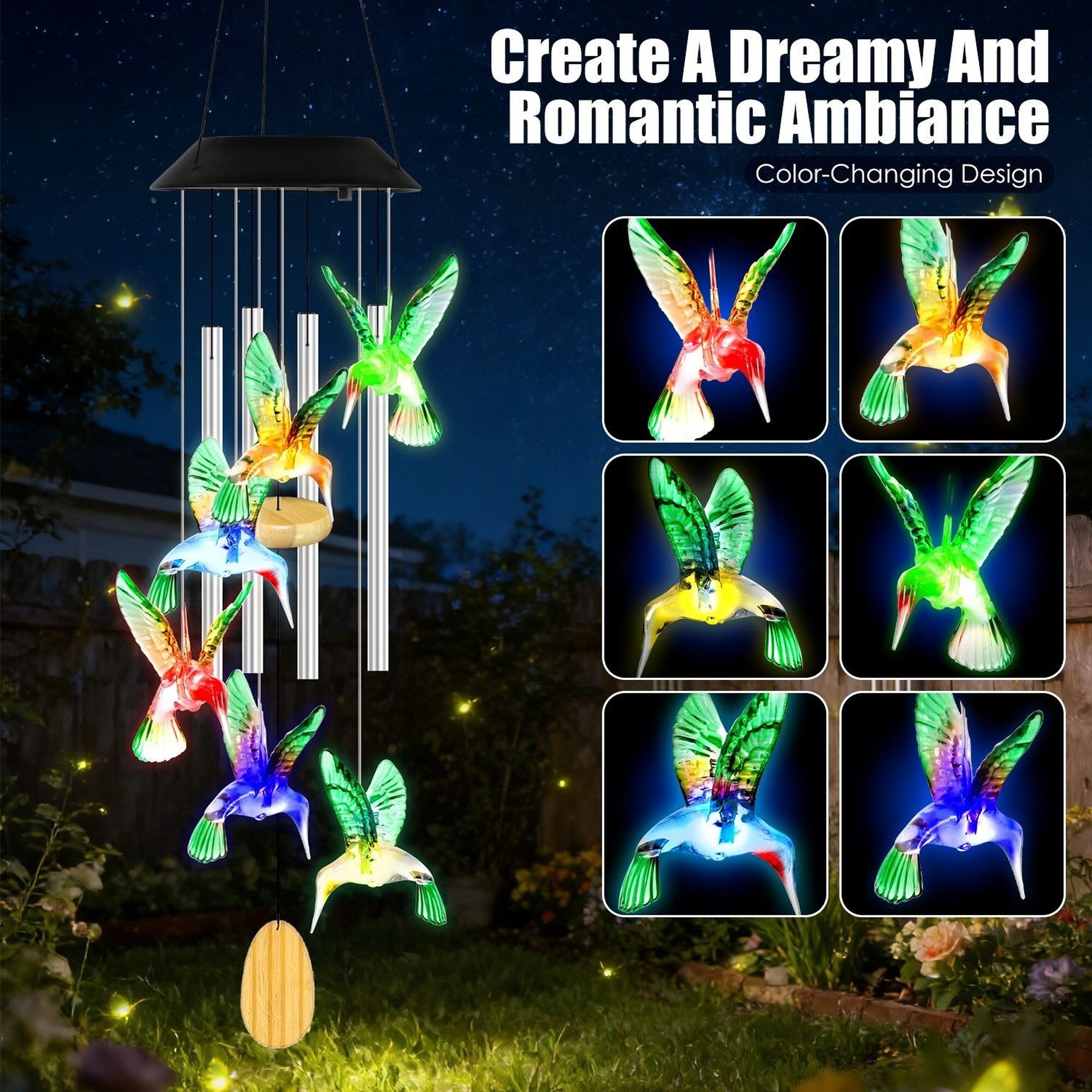 Angel Sar Solar Hummingbird Wind Chimes with Aluminum Tubes 7