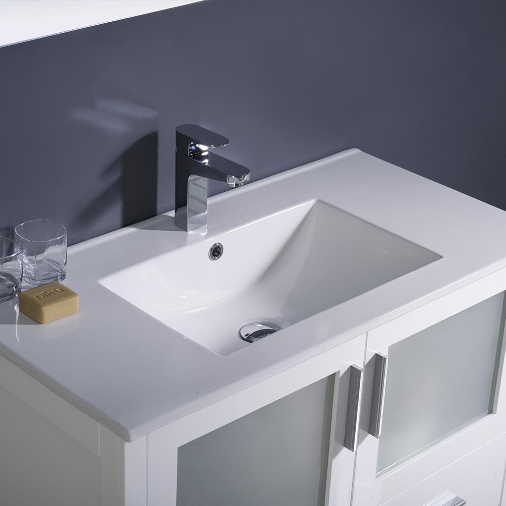 Torino 36'' White Ceramic Top Single Vanity Set with Mirror