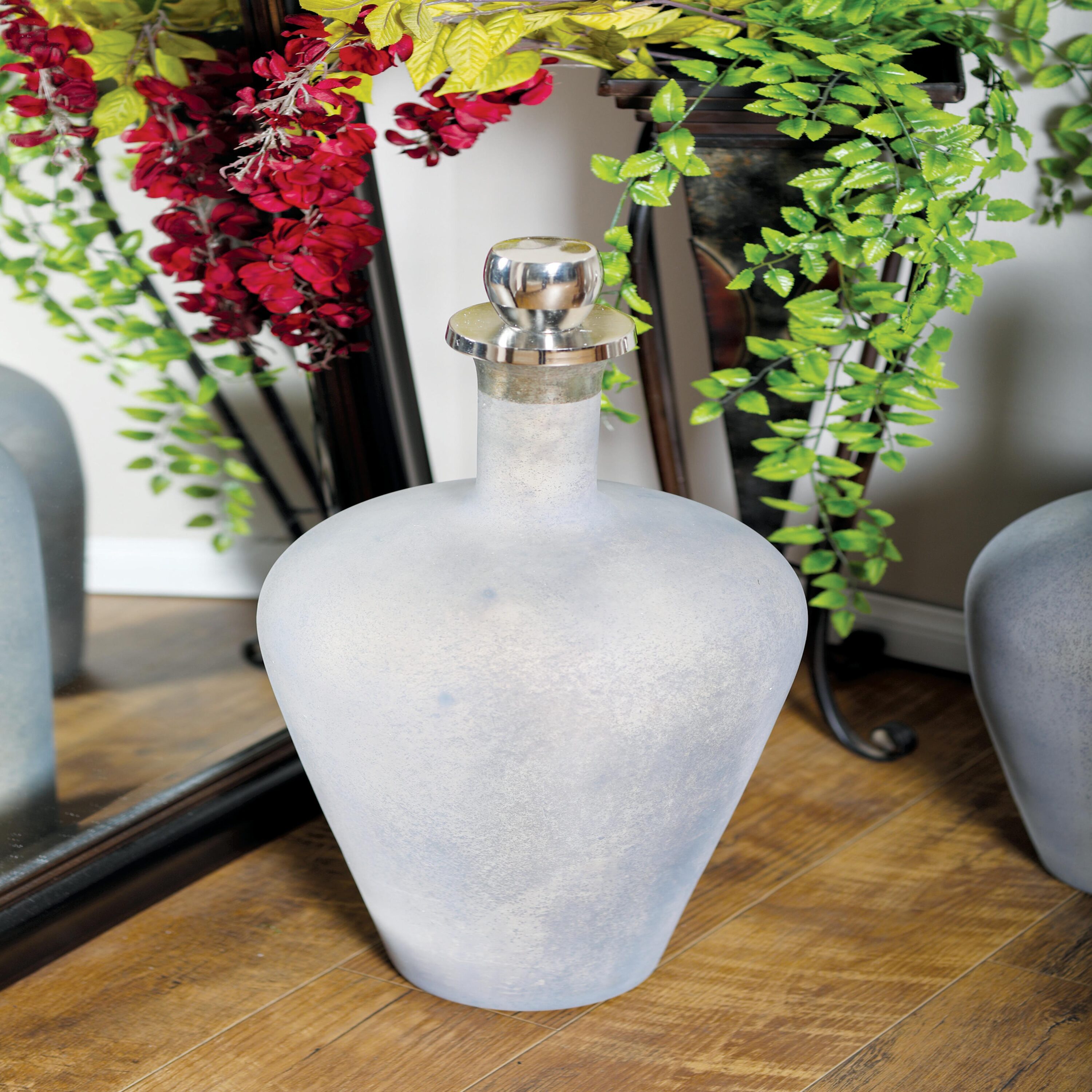 Elegant 28" Abstract Gray Glass Statue with Aluminum Accents