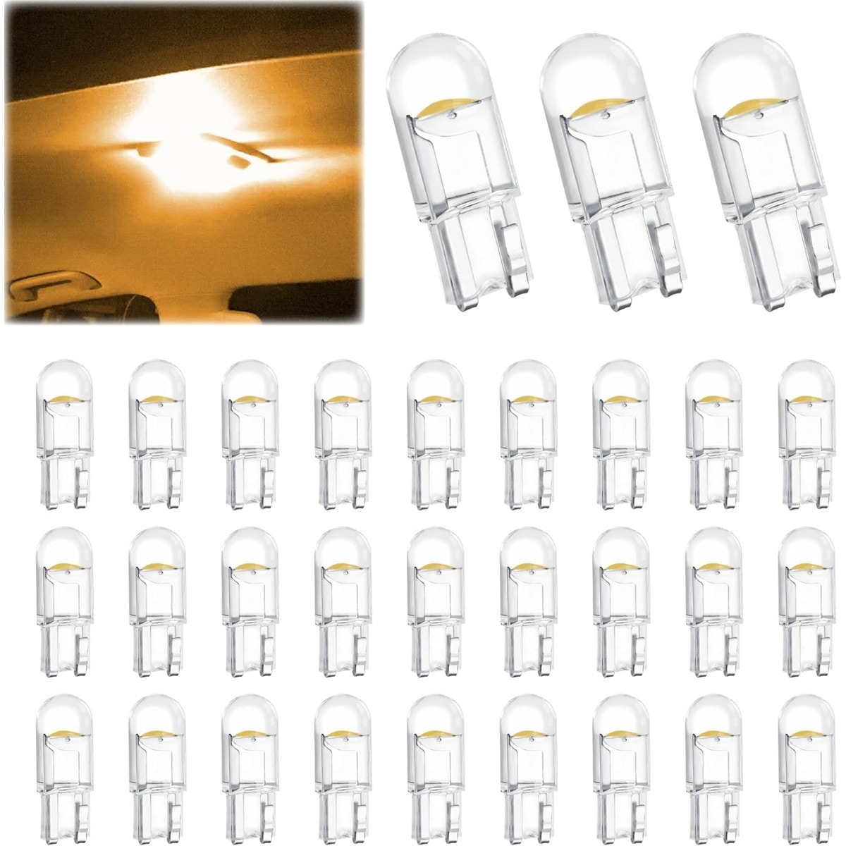 ABOYAPPO  30 Pack 194 LED Bulbs Yellow T10 W5W 168 2825 Wedge Car Interior Lights