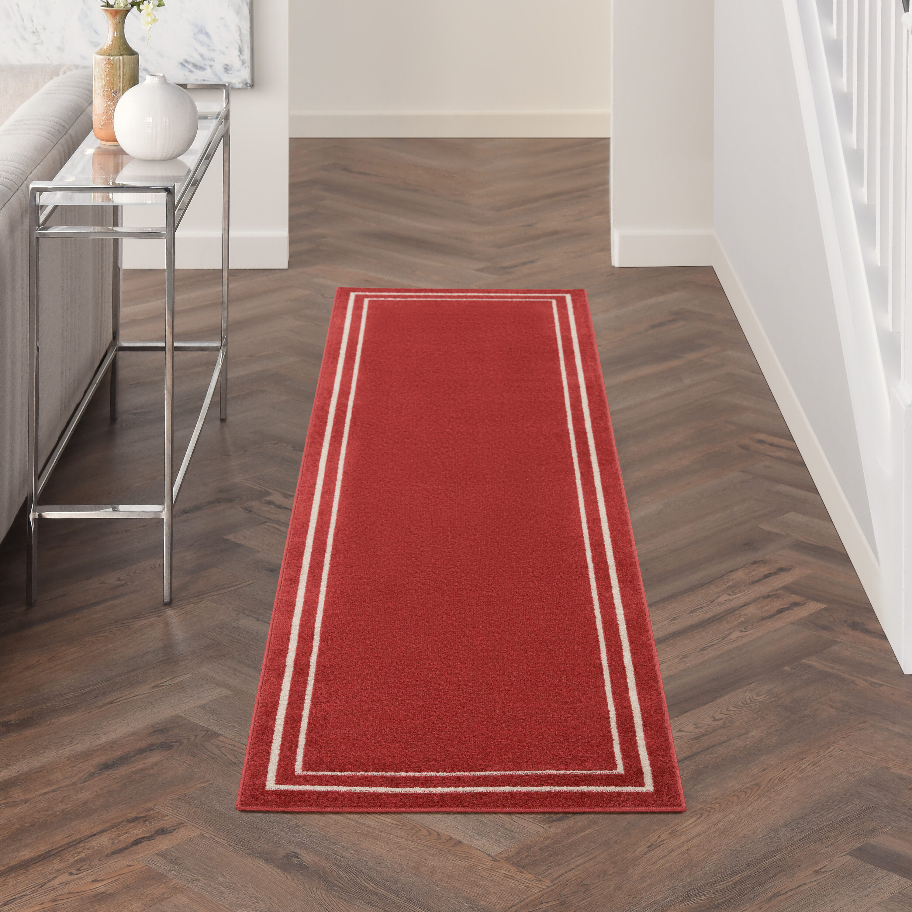 Nourison 099446146441  Essentials 2 x 8 (ft) Loomed Polypropylene Brick/Ivory Rectangular Indoor/Outdoor Solid Runner rug