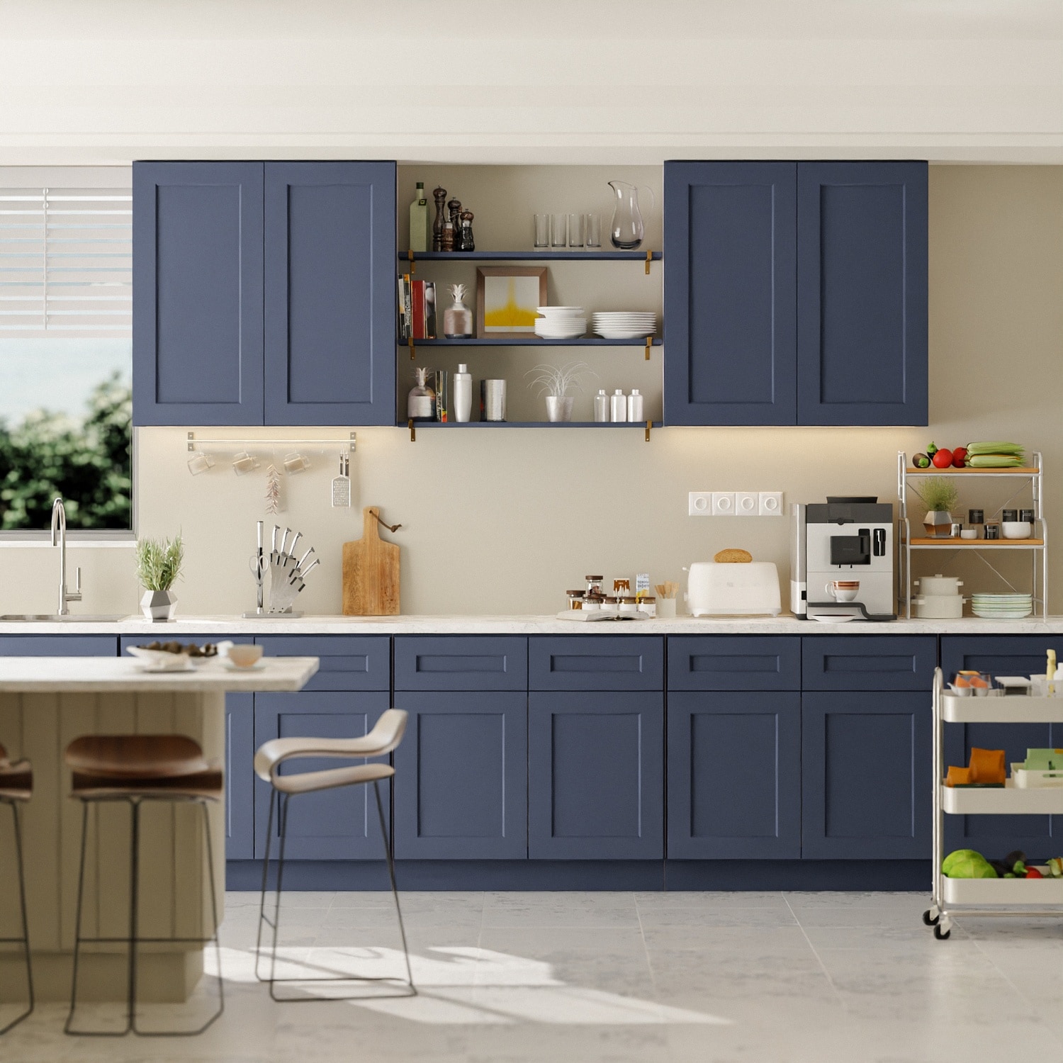 Boyel Living 36W x 12D x 36H Solid Wood Shaker Wall Cabinet Navy Blue Soft Close Double Door Adjustable Shelves RTA for Kitchen Bath Laundry