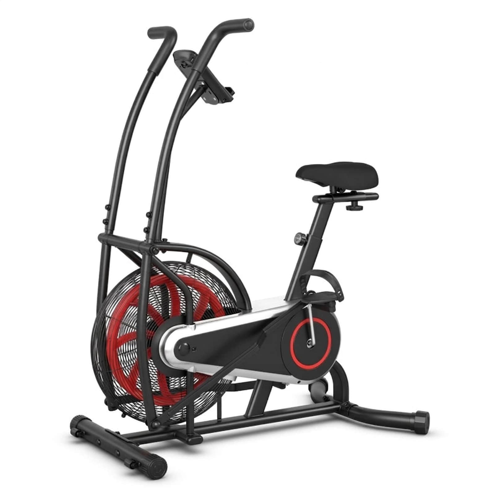 SUGIFT Upright Air Bike Fan Exercise Bike with Unlimited Air Resistance LCD Monitor 10-Level Adjustable Seat 242.5-lb Capacity Belt Chain Drive Black