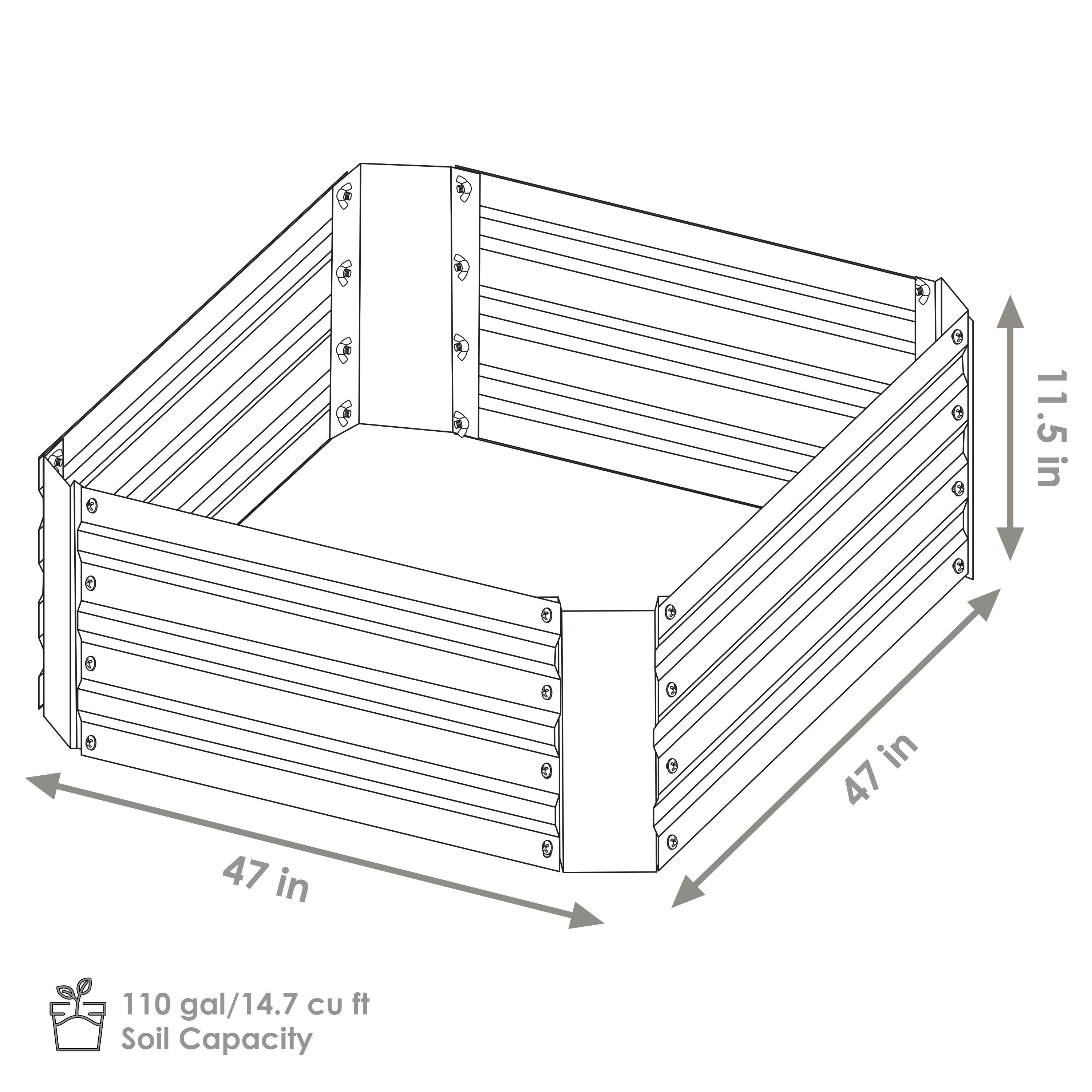 47" Square Silver Galvanized Steel Raised Garden Bed